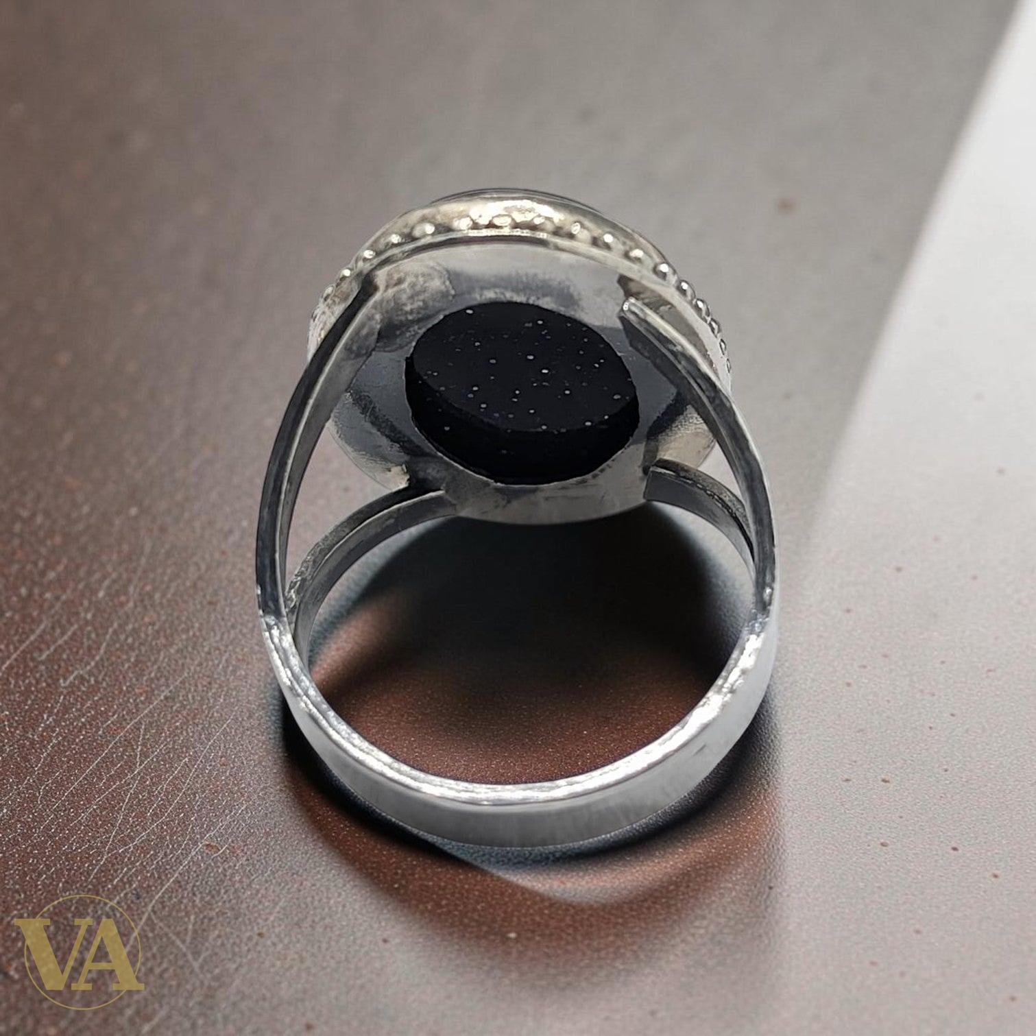 Bague femme argent 925 Pierre des Étoiles bleue cabochon ovale