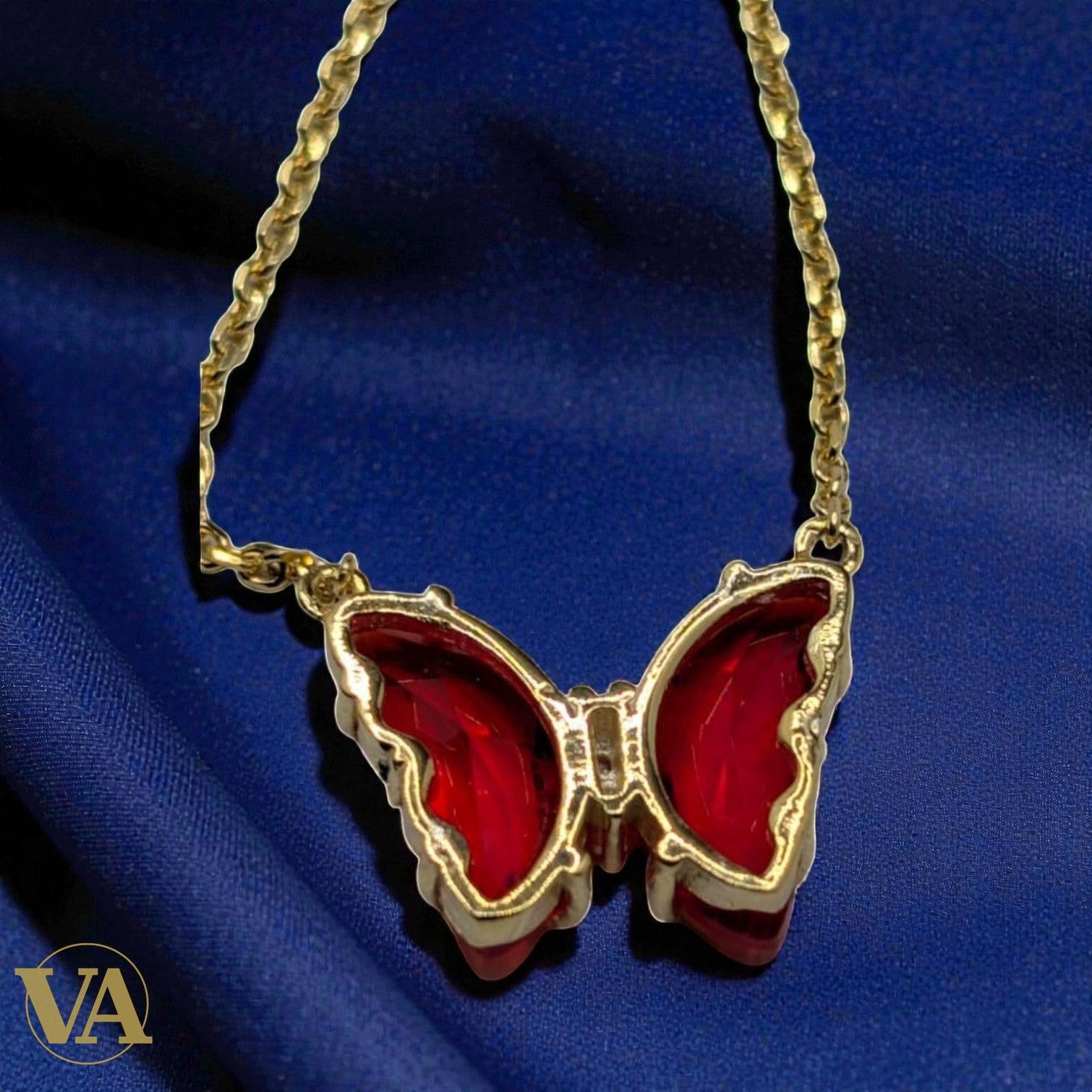 Collier Femme Papillon Vermeil — Grenat Rouge Taille Marquise | Bijoux Vindicta