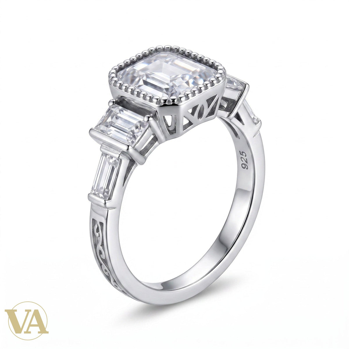 Bague Femme Argent 925 Solitaire Zircon Asscher Milgrain Art Déco - Argent 925 - Vindicta
