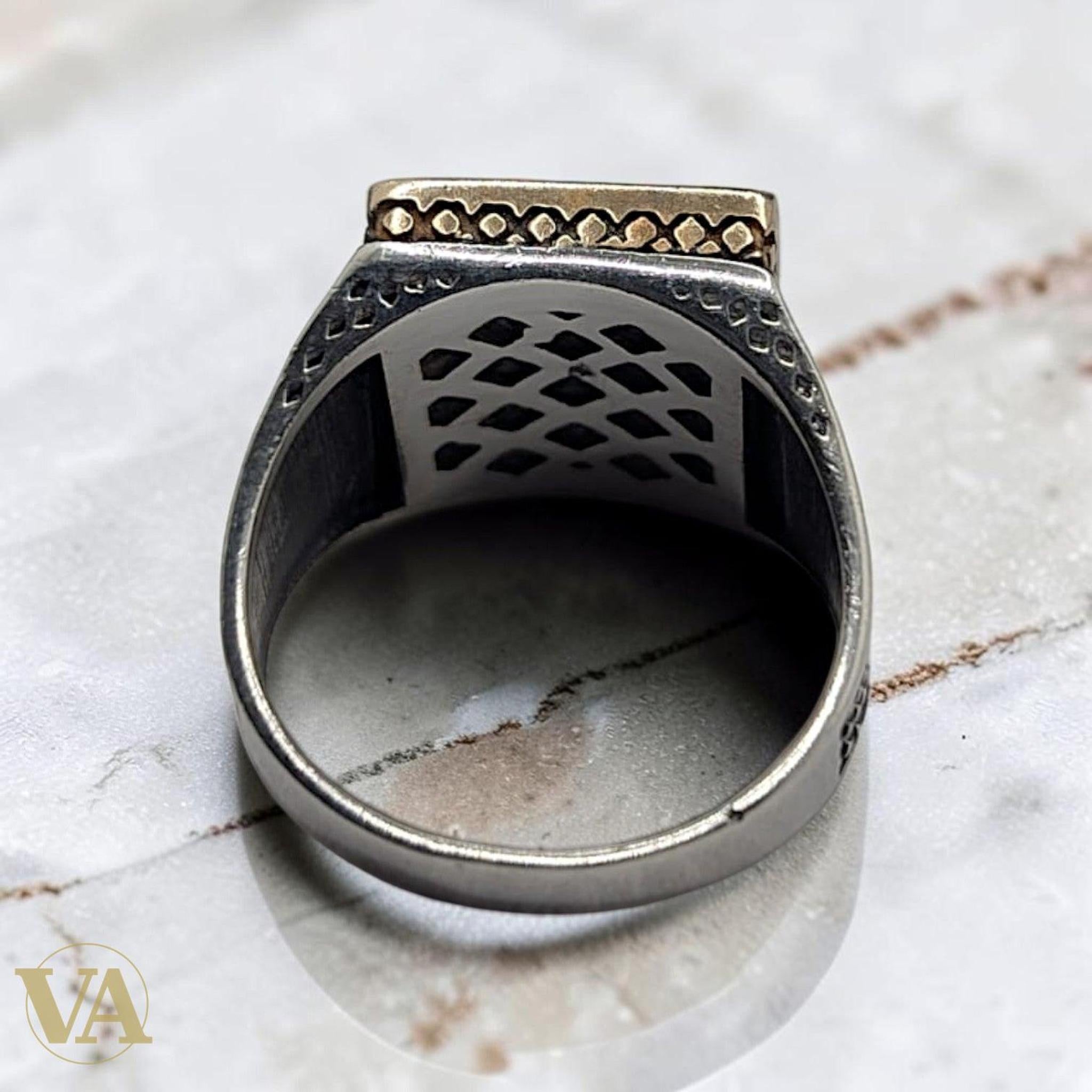 Chevalière Homme Argent 925 Onyx Noir Zircons Escalier Plaqué Or Rose - Argent 925 - Vindicta