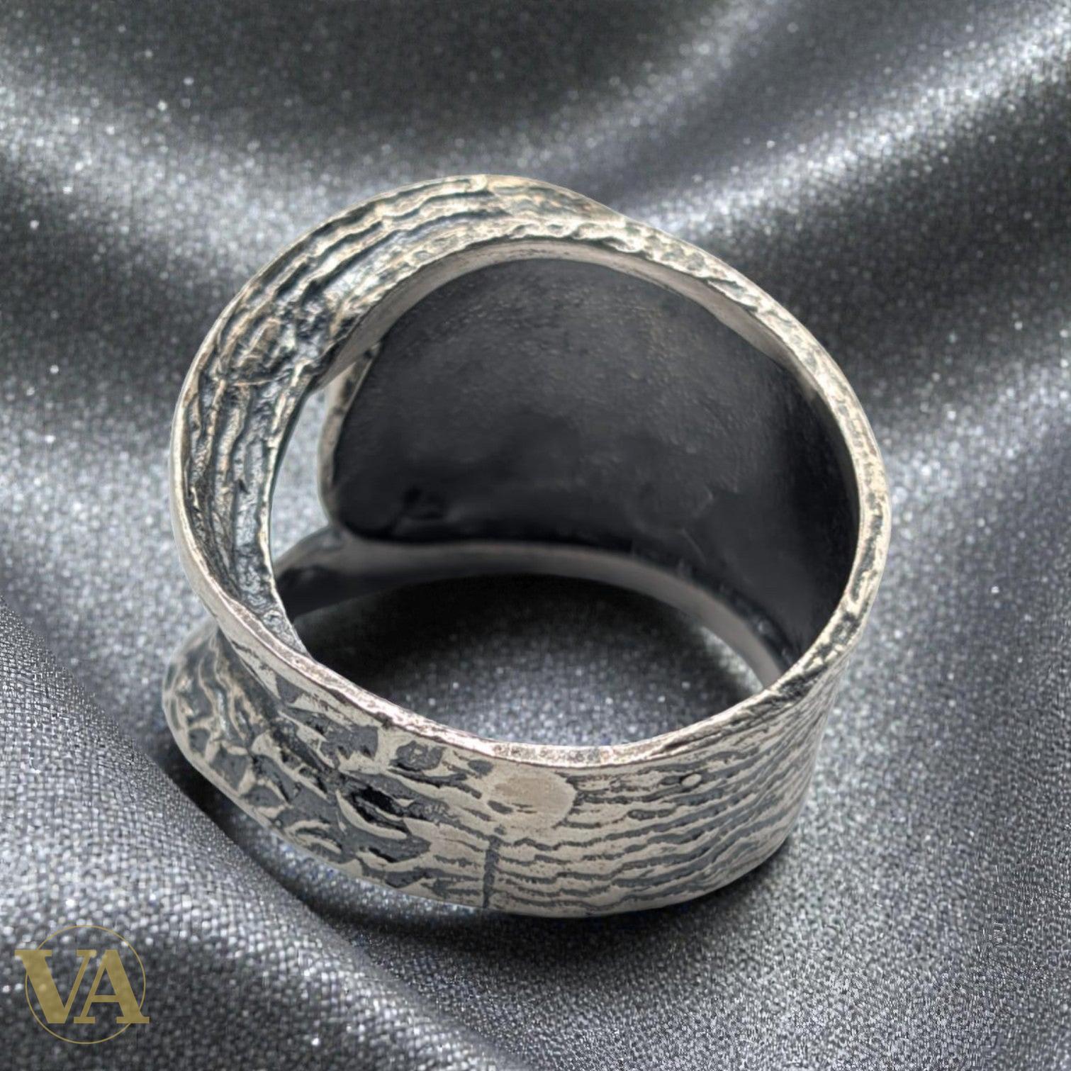 Bague femme Argent 925 Massif Oxyde Teinté Grenat Design Asymétrique