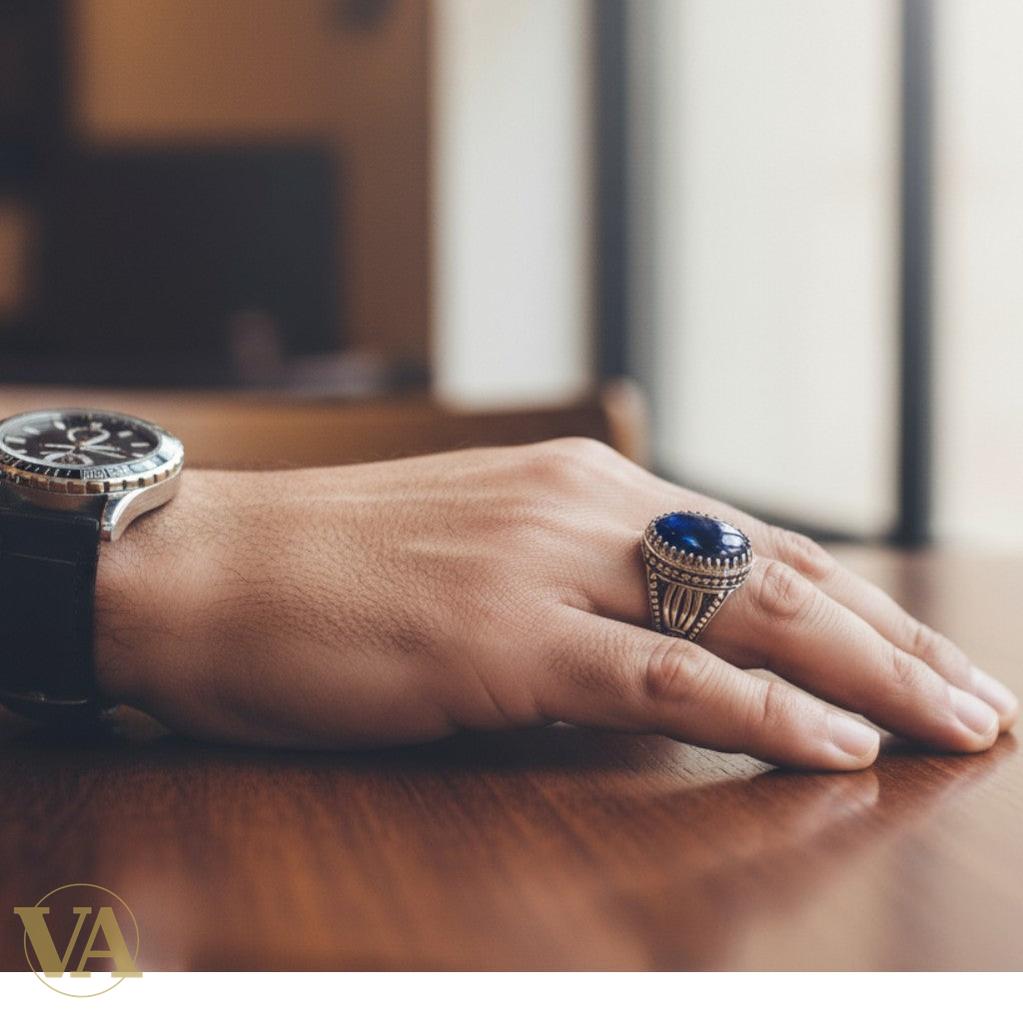 Bague Homme Argent 925 Œil de Chat Bleu – Mystique & Élégante