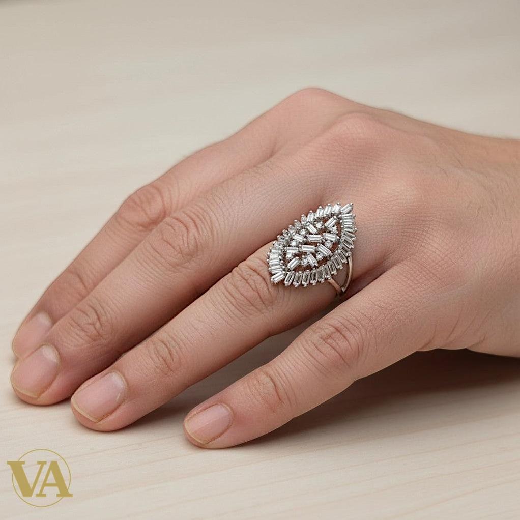 Bague Femme Argent 925 Plume Oxydes de Zirconium - Design Poétique