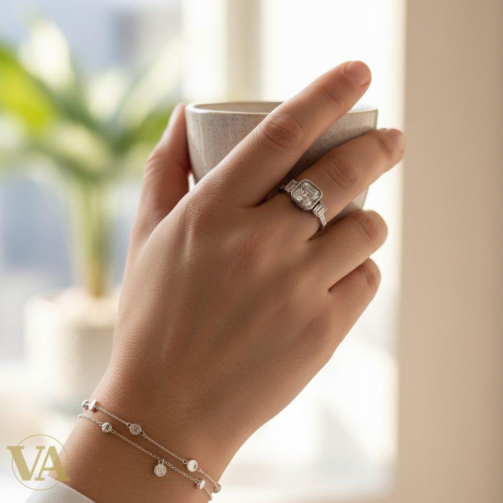 Bague Femme Argent 925 Solitaire Zircon Asscher Milgrain Art Déco - Argent 925 - Vindicta