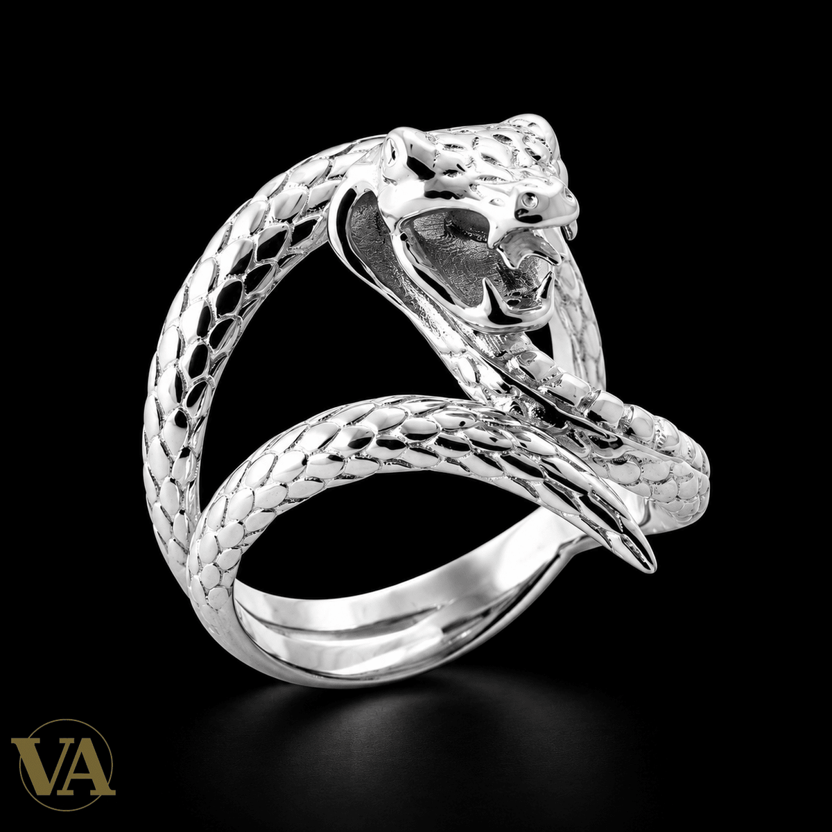 Bague Homme Argent 925 Rhodié – Cobra Enroulé - Argent 925 - Vindicta