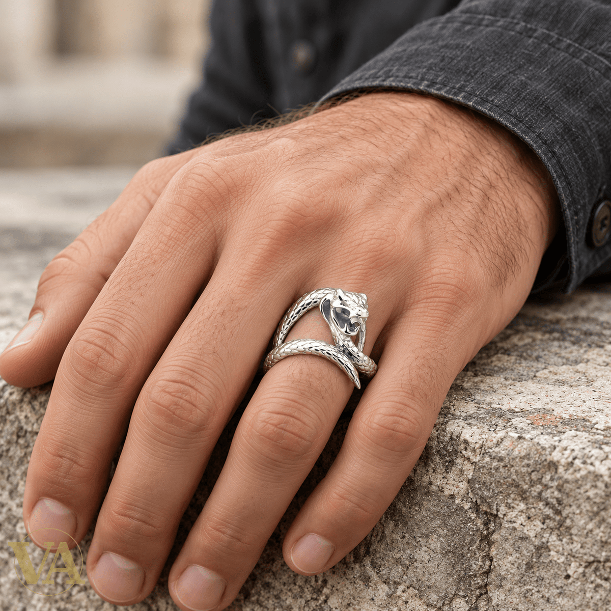 Bague Homme Argent 925 Rhodié – Cobra Enroulé - Argent 925 - Vindicta