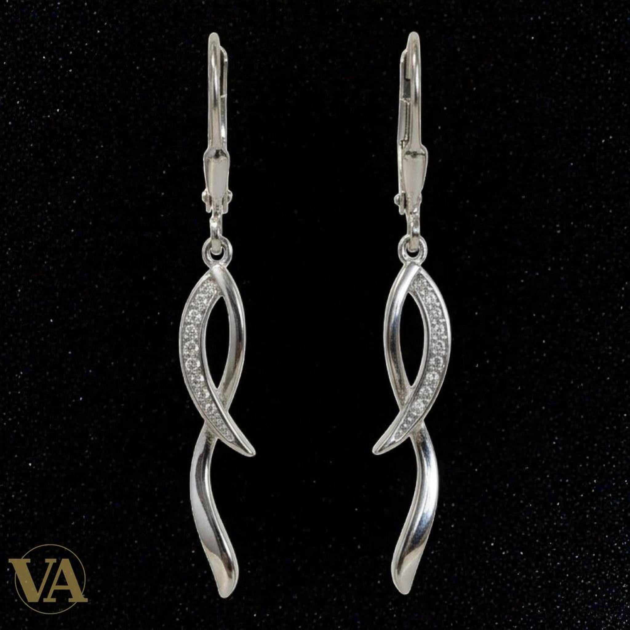 Boucles d'Oreilles Femme Pendantes Argent 925 – Torsade & Zirconium - Argent 925 - Vindicta