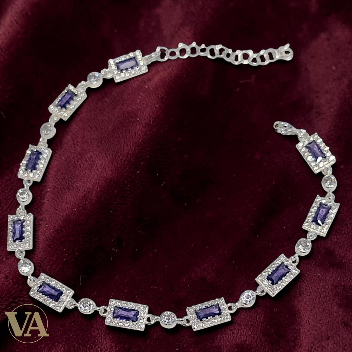 Bracelet Femme Argent 925 Améthyste Rectangulaire Vintage