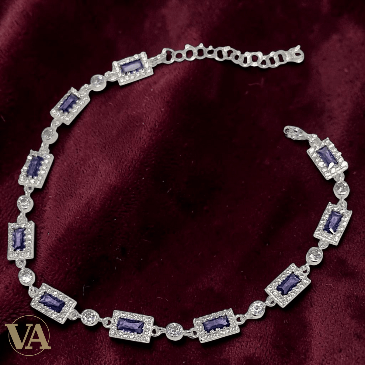 Bracelet Femme Argent 925 Améthyste Rectangulaire Vintage - Argent 925 - Vindicta