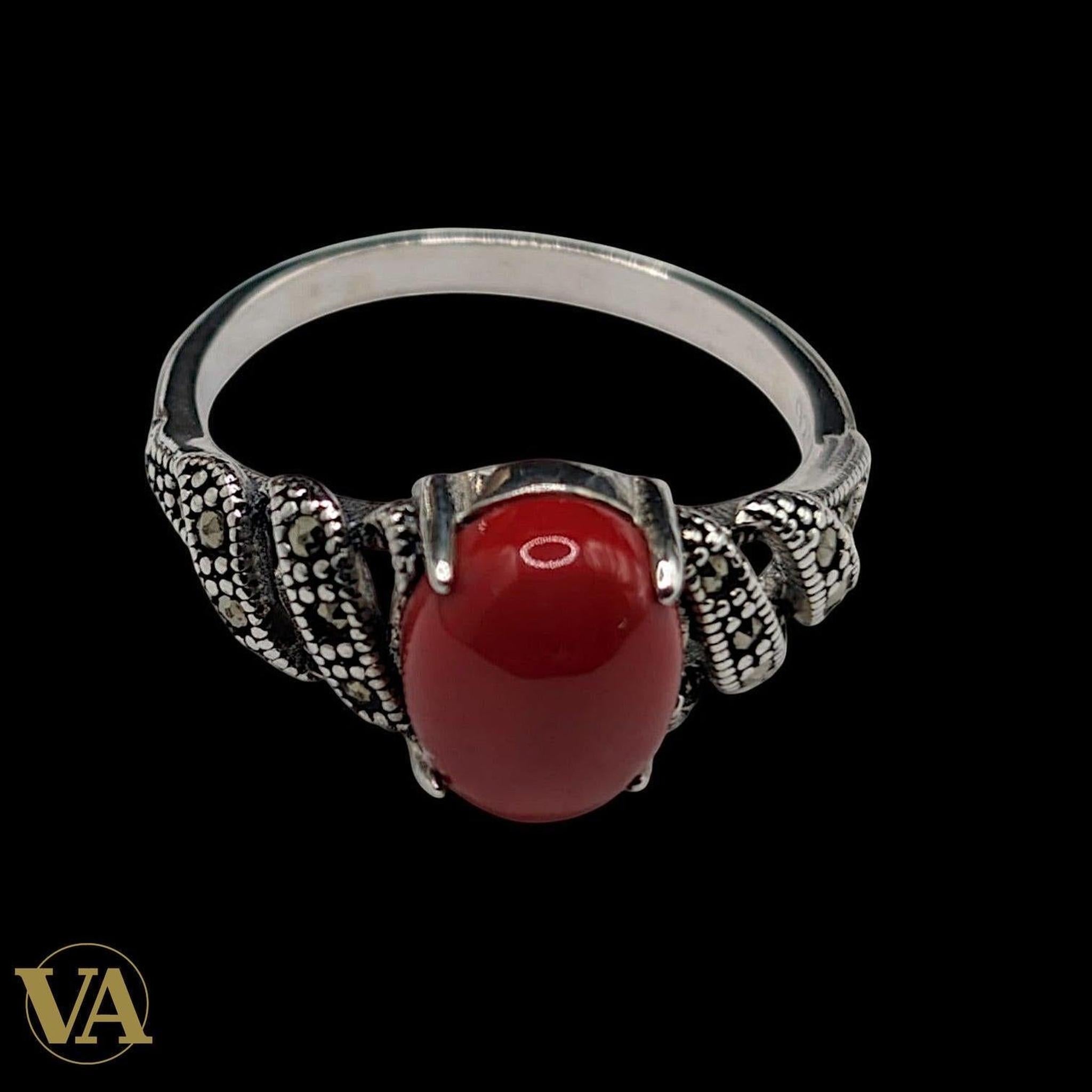 Bague Femme Argent 925 Cornaline & Marcassite – Style Vintage - Argent 925 - Vindicta