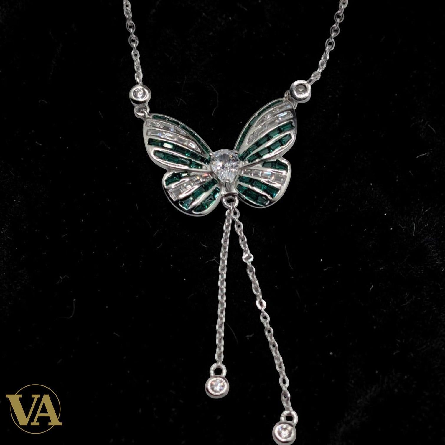 Collier Femme Papillon Argent 925 — Zircons Vert Émeraude et Blancs | Bijoux Vindicta