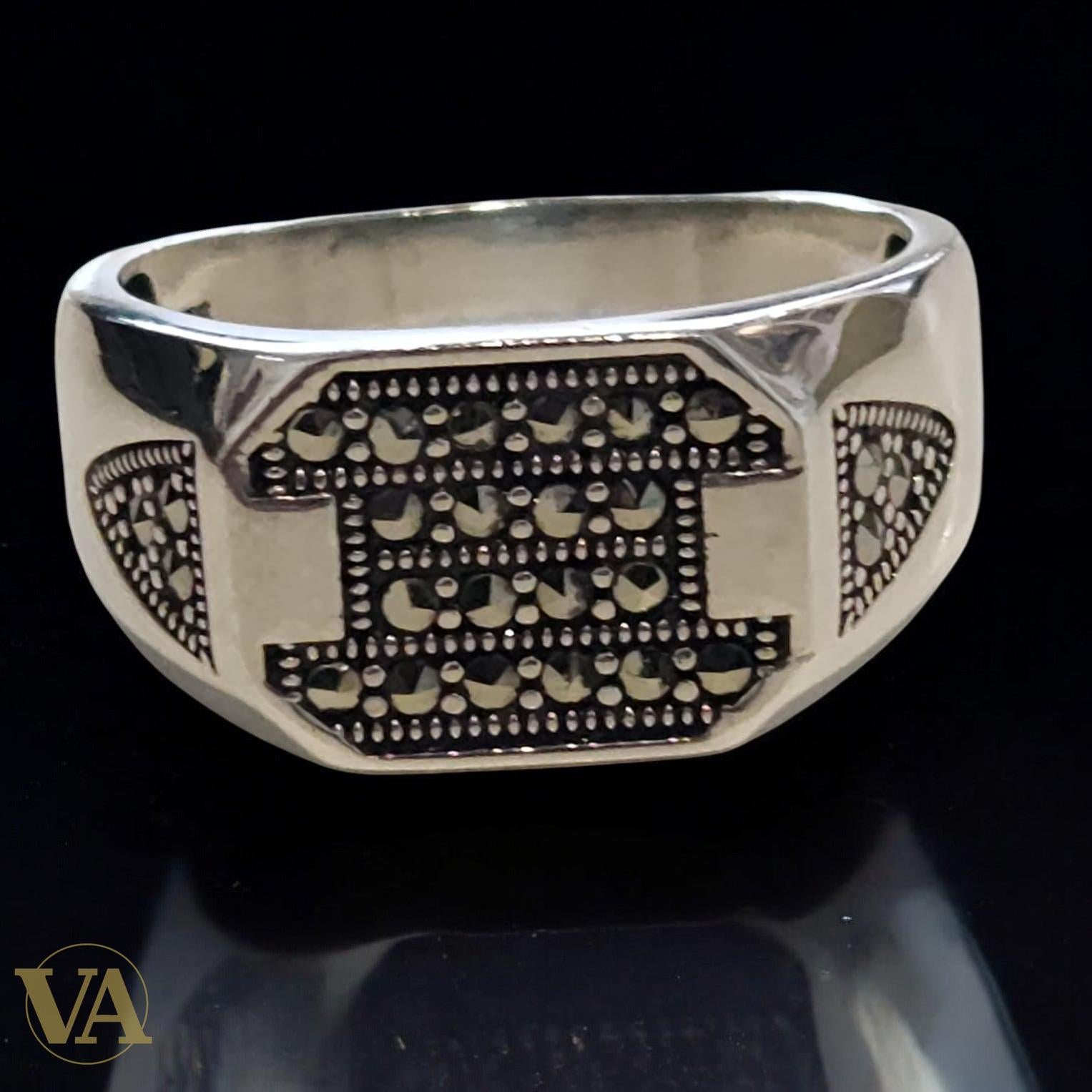 Bague homme argent 925 marcassite géométrique