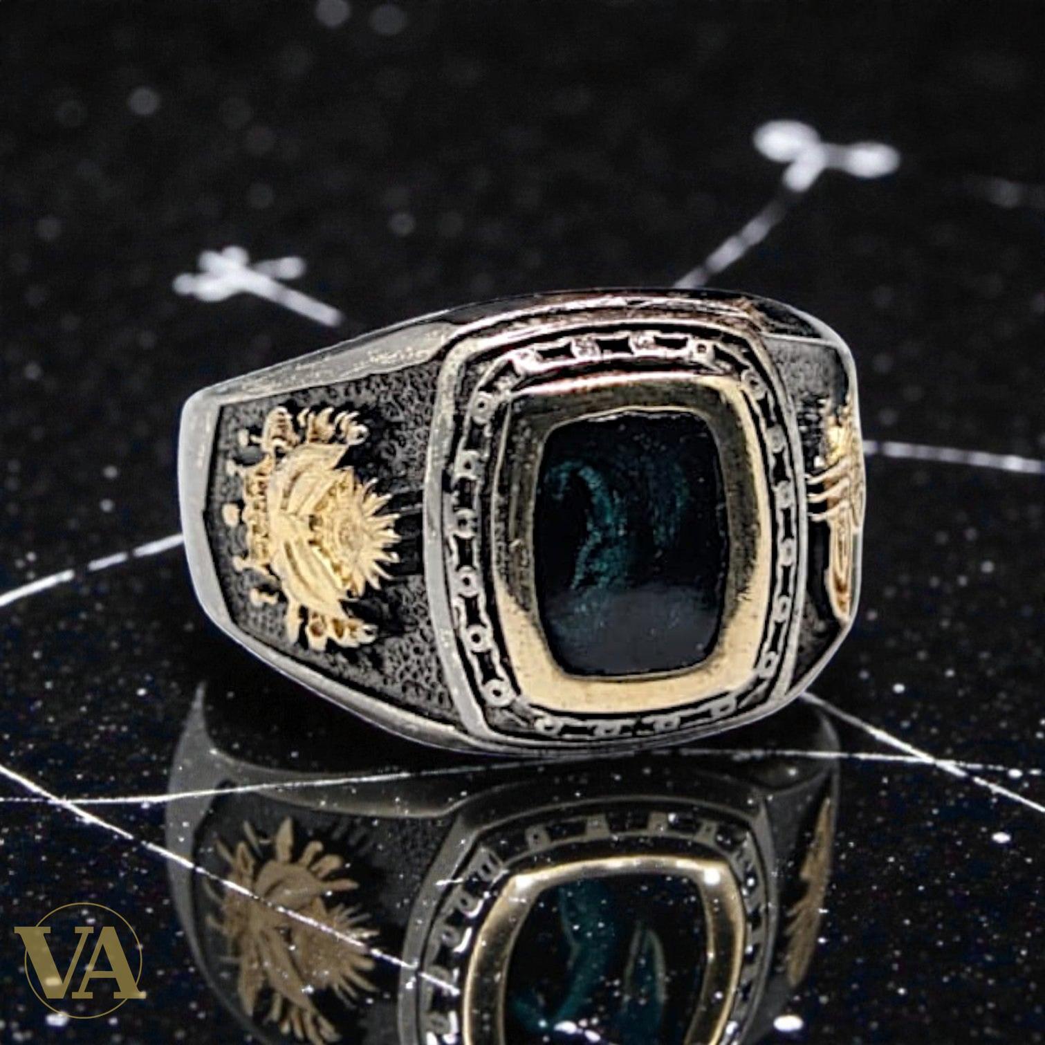 Bague homme argent 925 – Tughra Ottoman & Pierre de Lave | Bijoux Vindicta