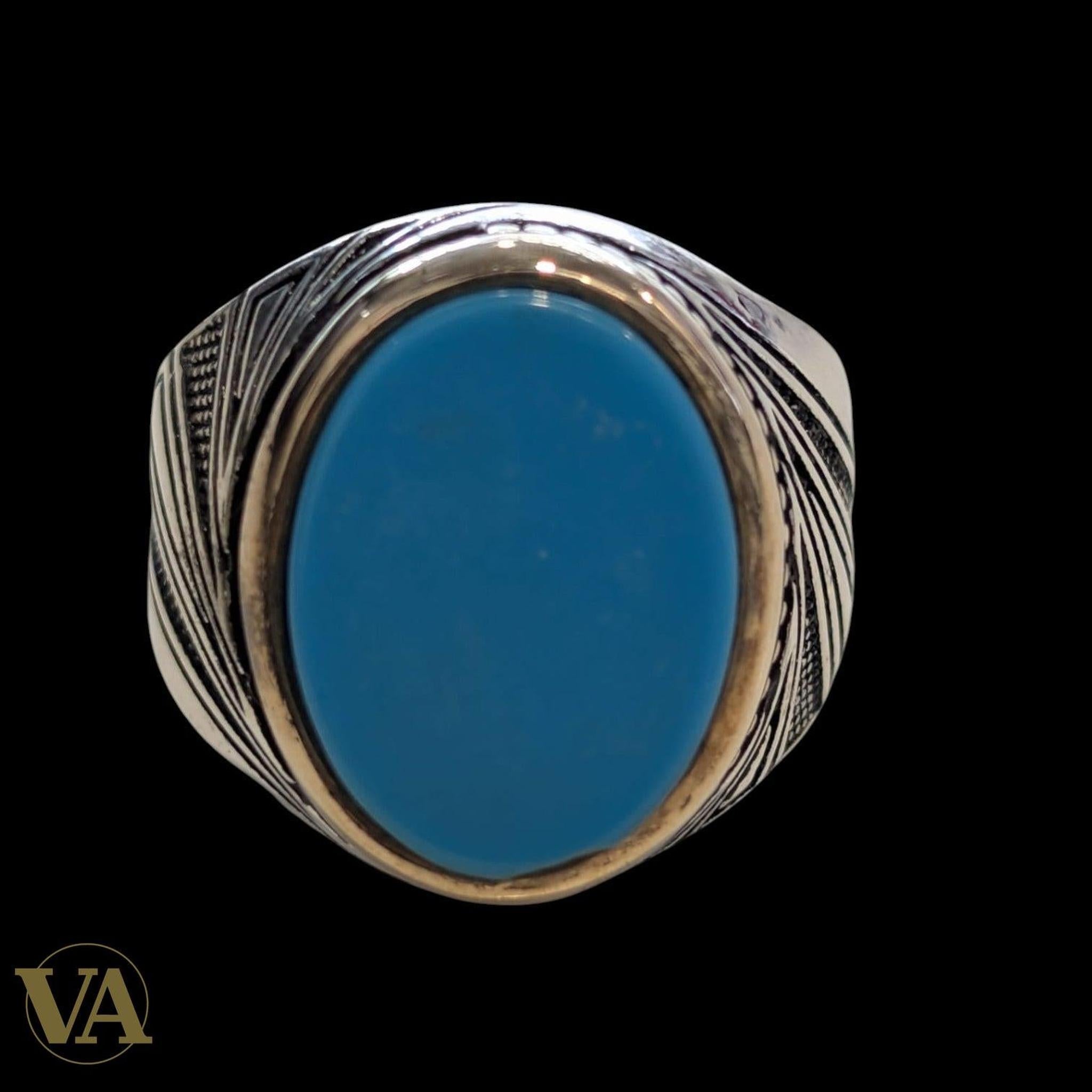 Bague Homme Turquoise – Argent 925 – Chevalière Ovale | Bijoux Vindicta