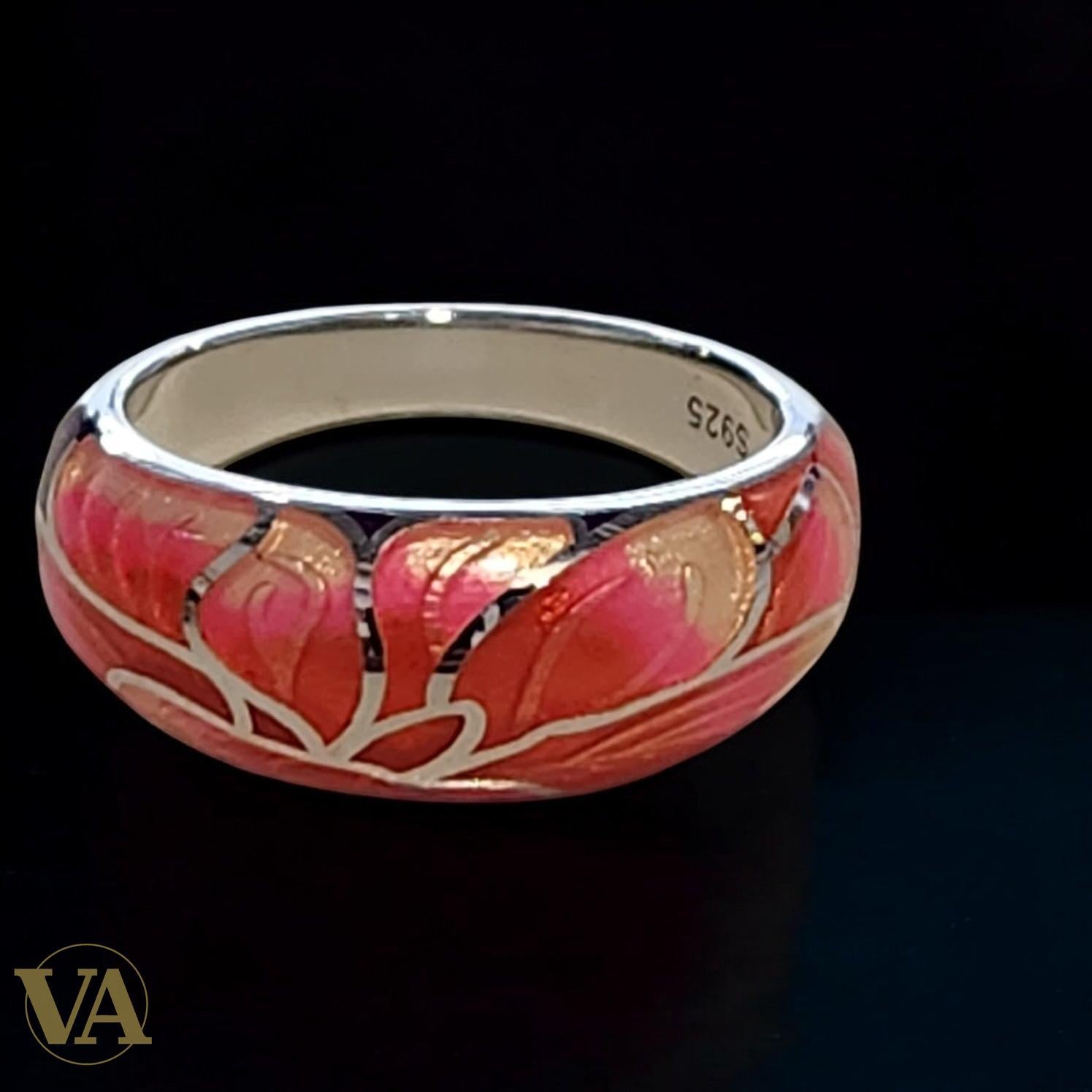 Bague Femme Argent 925 Émail Rose Lotus – Bijou Floral Élégant