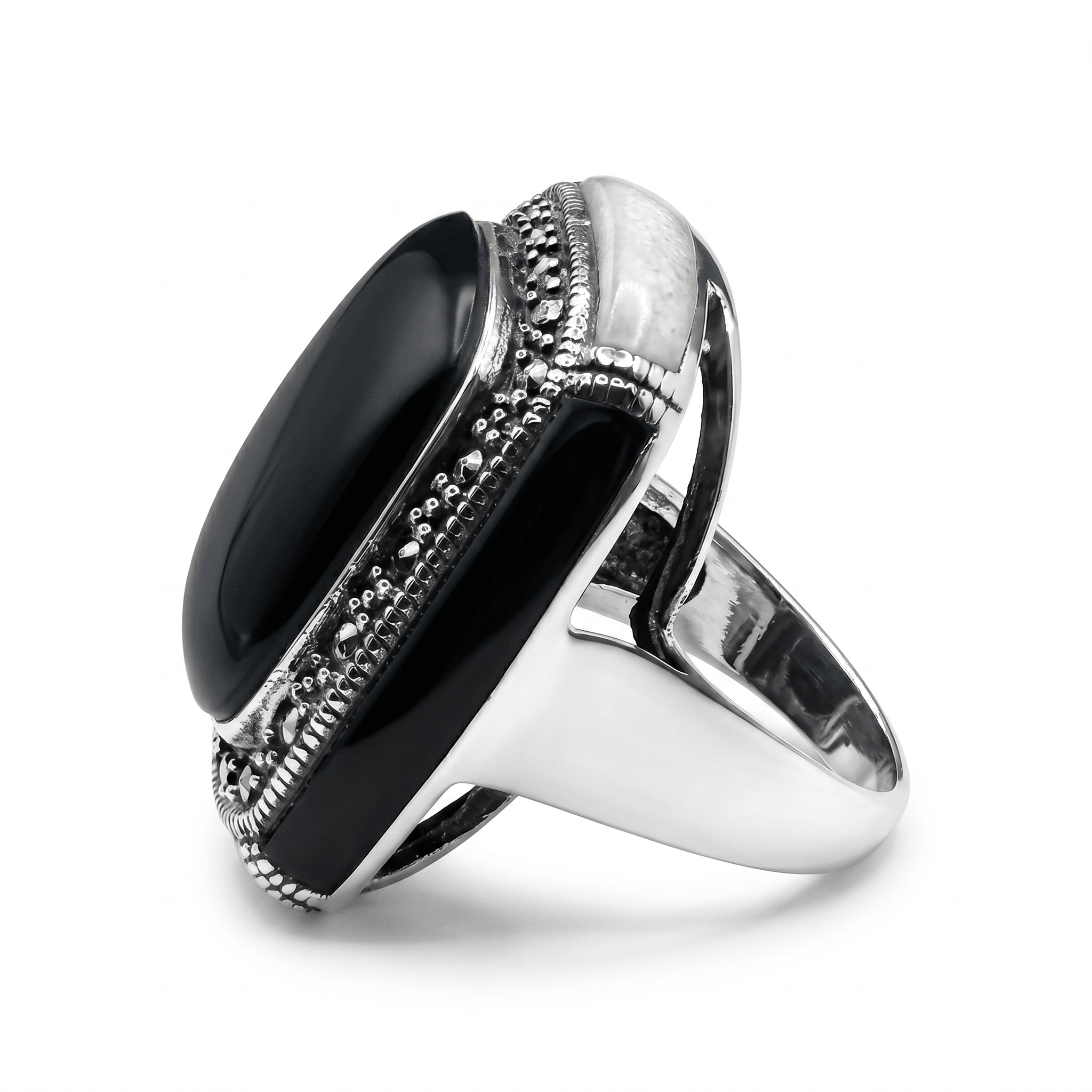 Bague Femme Argent 925 Aventurine Verte Marcassite Art Déco Cocktail - Argent 925 - Vindicta