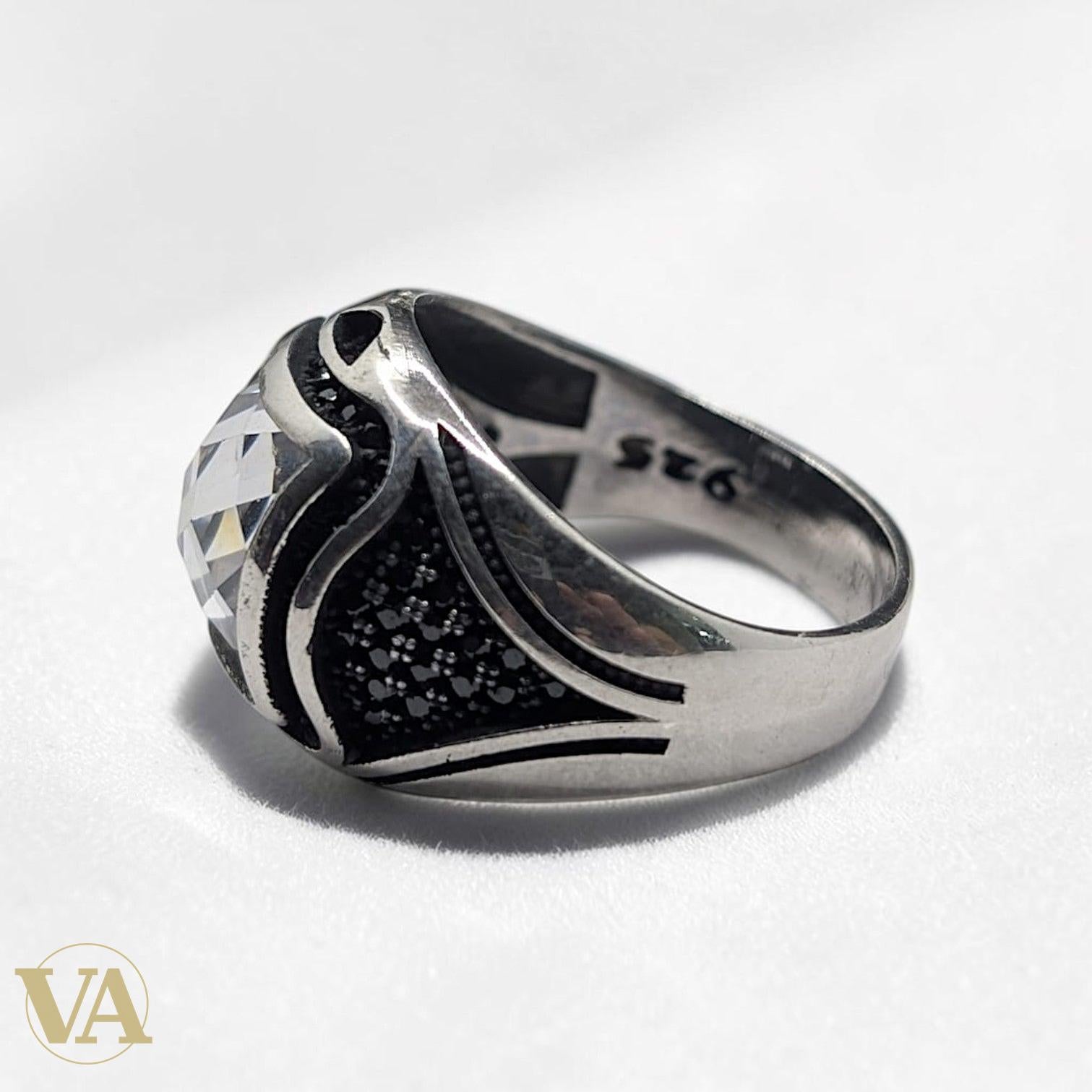 Chevalière Homme Argent 925 Zircon Carré Fumé Pavé Zircons Noirs - Argent 925 - Vindicta