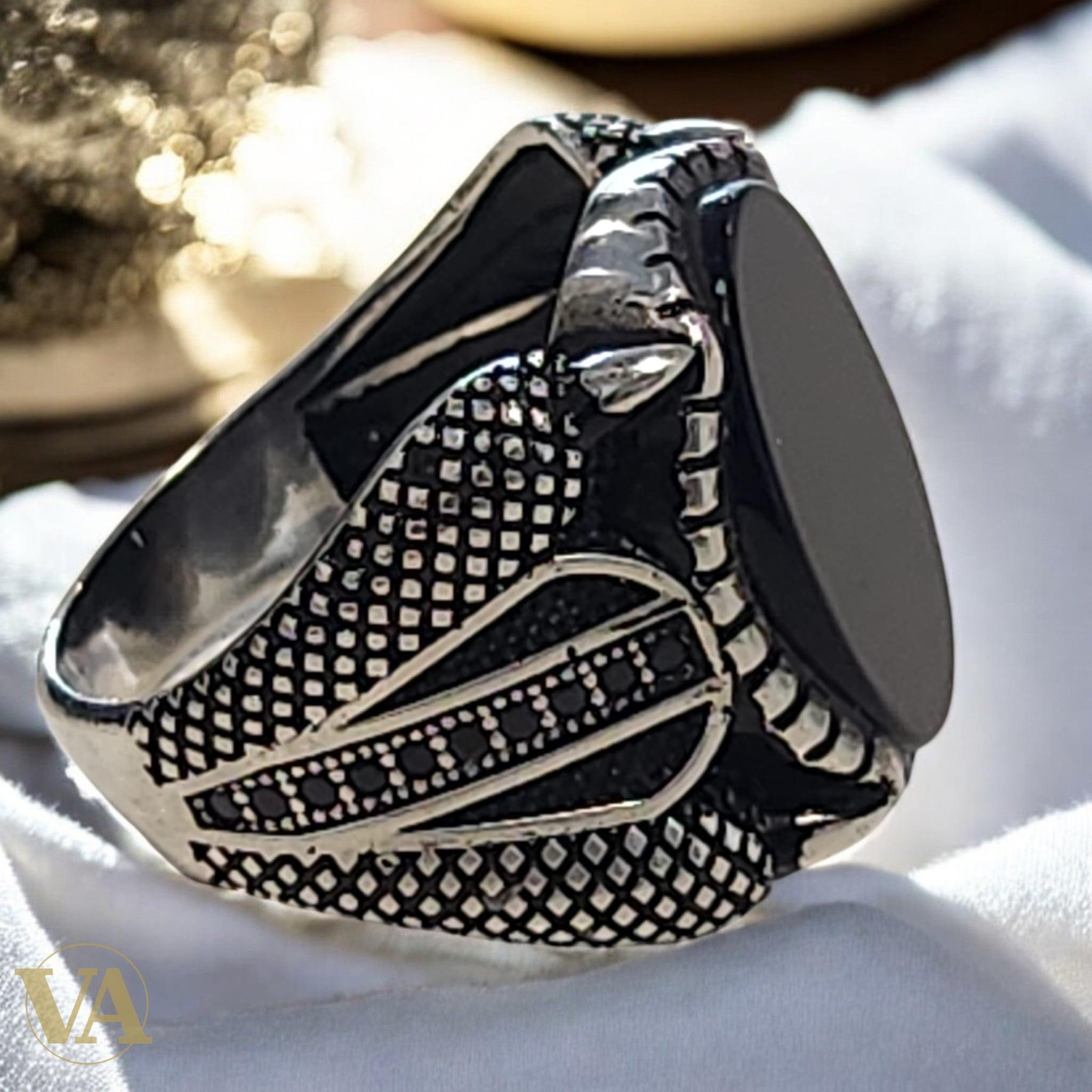 Bague homme argent 925 et onyx noir ovale - Argent 925 - Vindicta