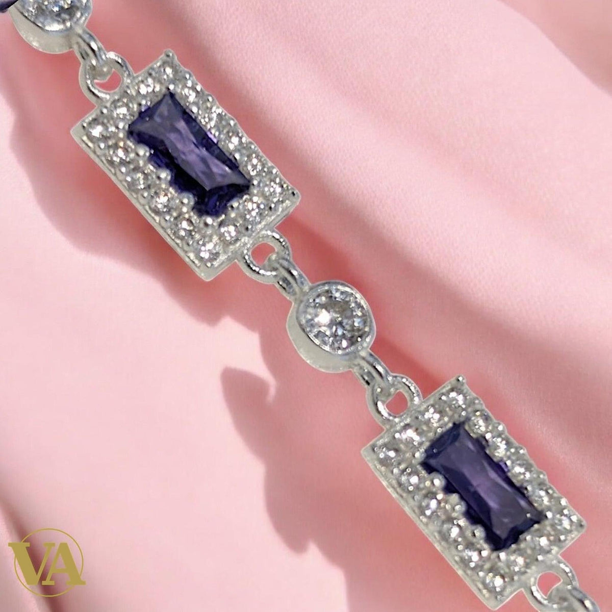 Bracelet Femme Argent 925 Améthyste Rectangulaire Vintage