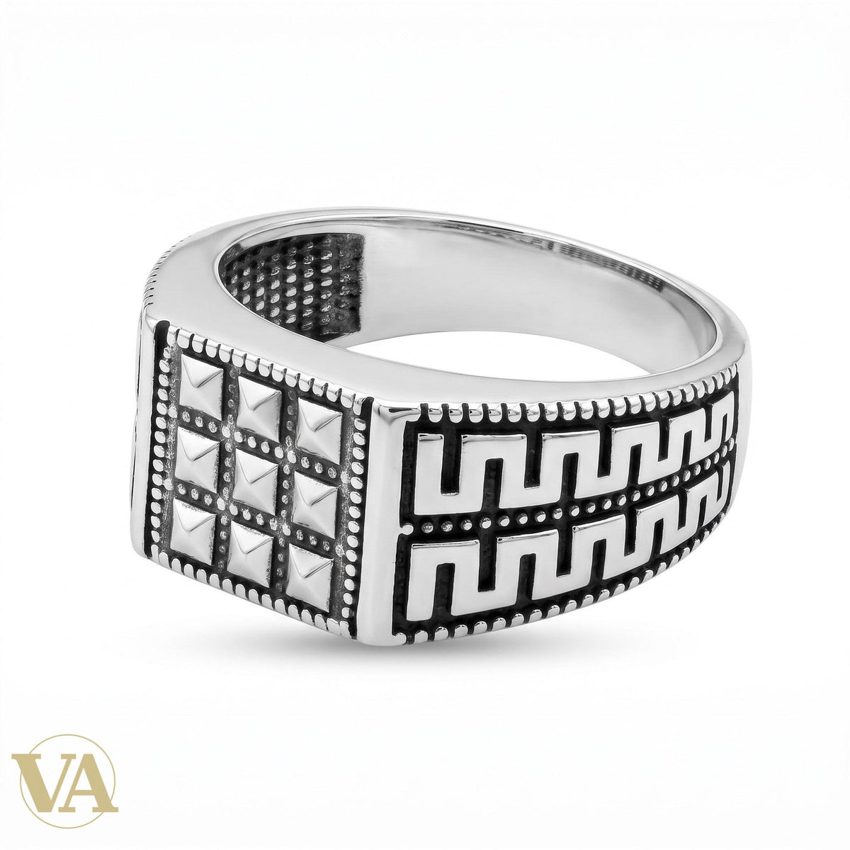 Chevalière Homme Argent 925 – Grille Marcassites & Méandre Grec - Argent 925 - Vindicta