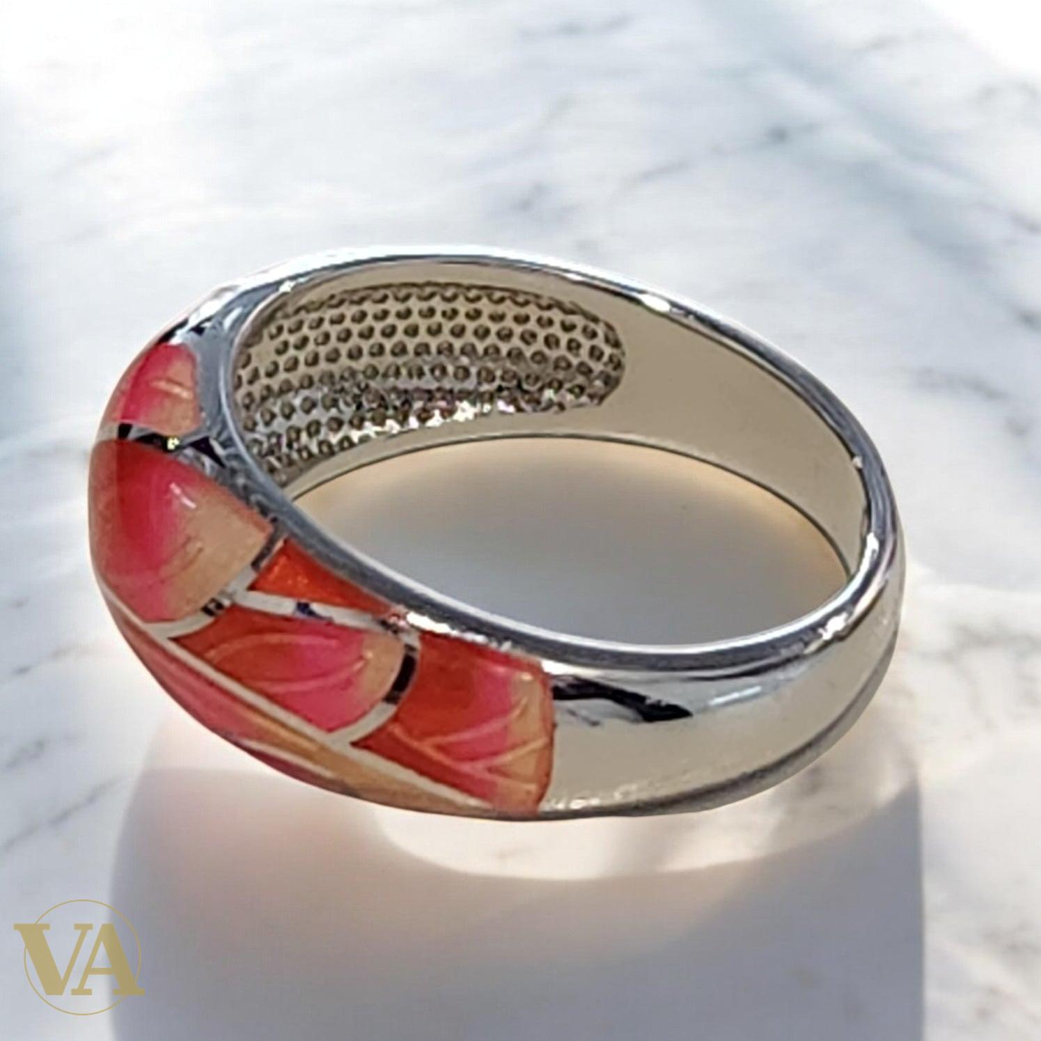 Bague Femme Argent 925 Émail Rose Lotus – Bijou Floral Élégant