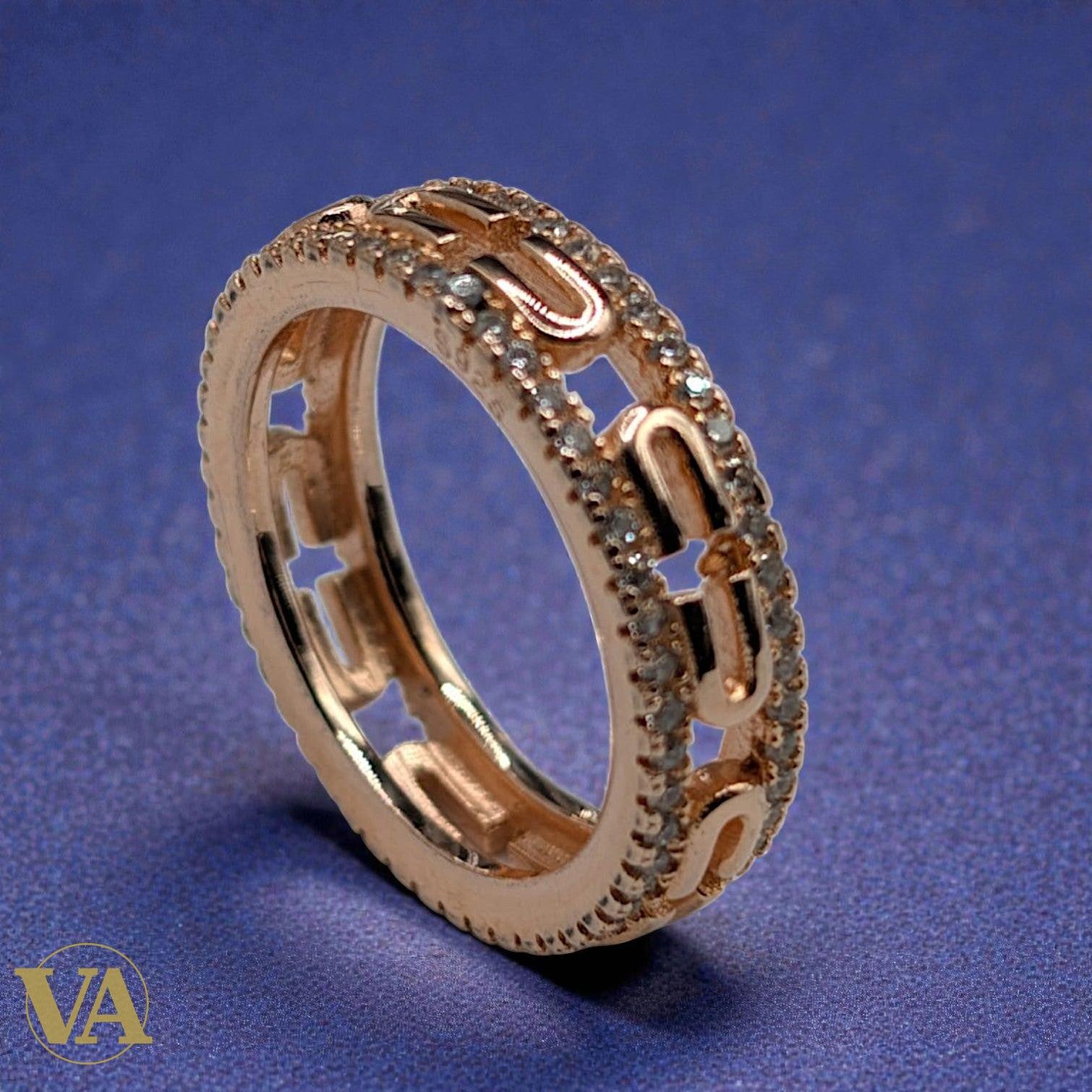 Bague Femme Argent 925 Plaqué Or Rose Motifs Grecs - Design Antique