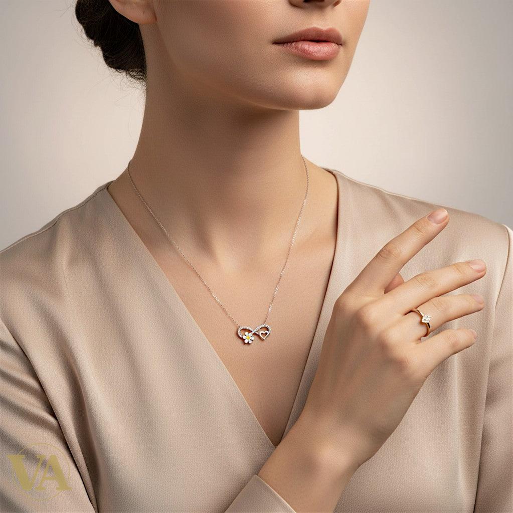 Collier Femme Argent 925 Infini Marguerite Émail – Pendentif Cœur Zircons-Vindicta : Bijoux Argent 925 Massif, Luxe et Héritage
