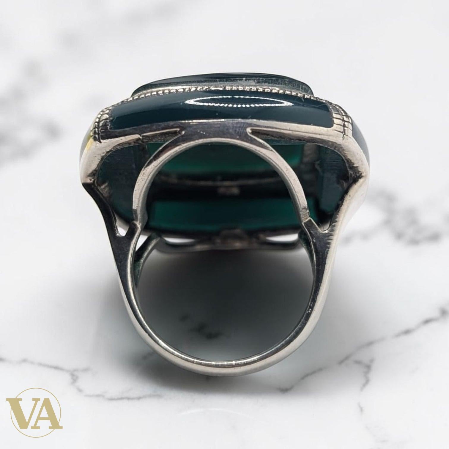 Bague Femme Argent 925 Aventurine Verte Marcassite Art Déco Cocktail