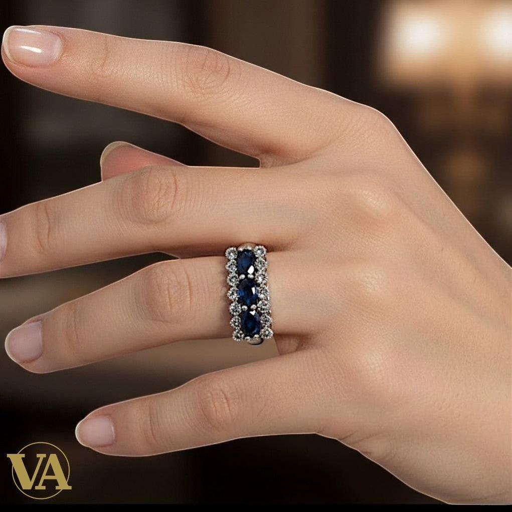 Bague femme Argent 925 Bleu Saphir & Marcassites – Vintage Chic | Bijoux Vindicta