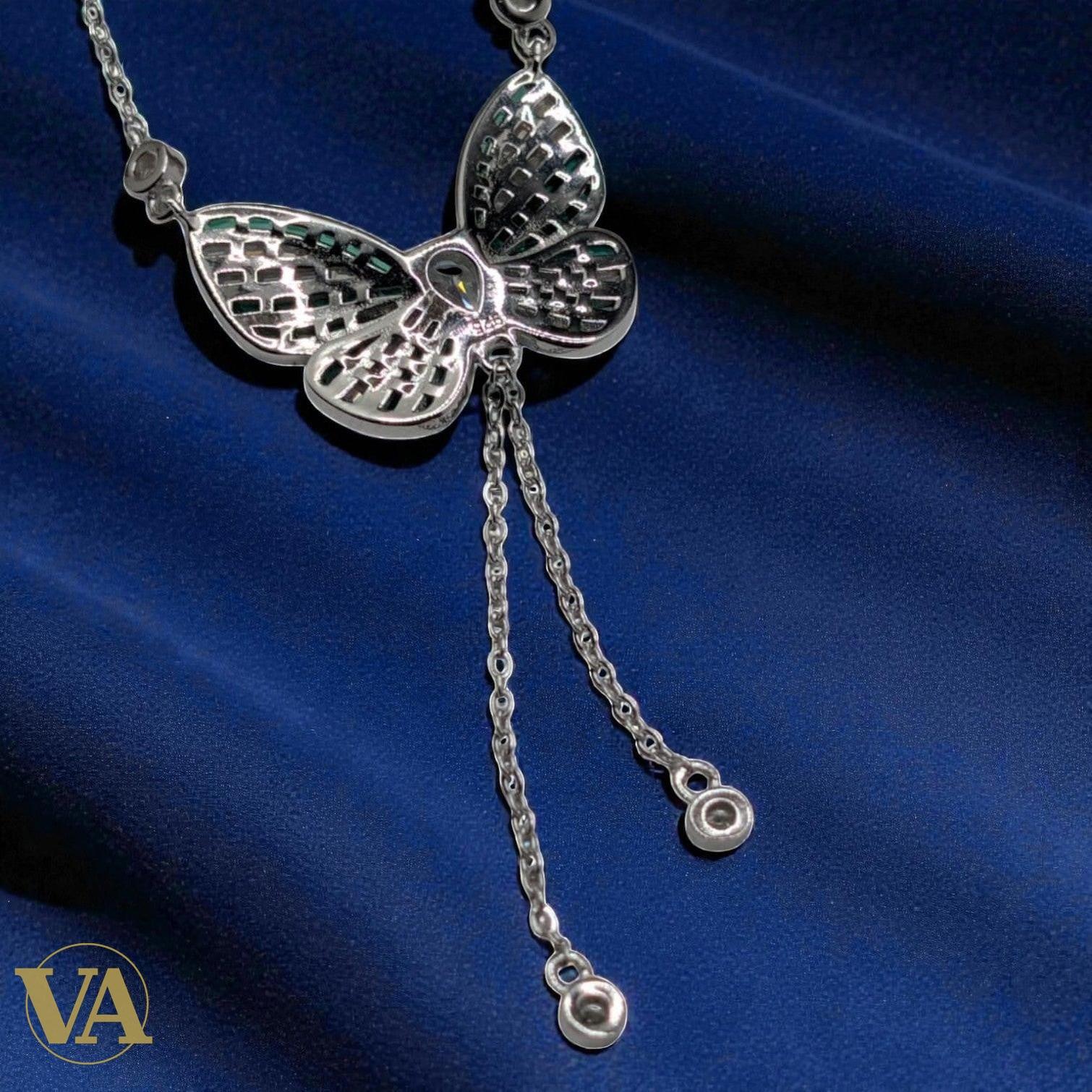 Collier Femme Papillon Argent 925 — Zircons Vert Émeraude et Blancs | Bijoux Vindicta