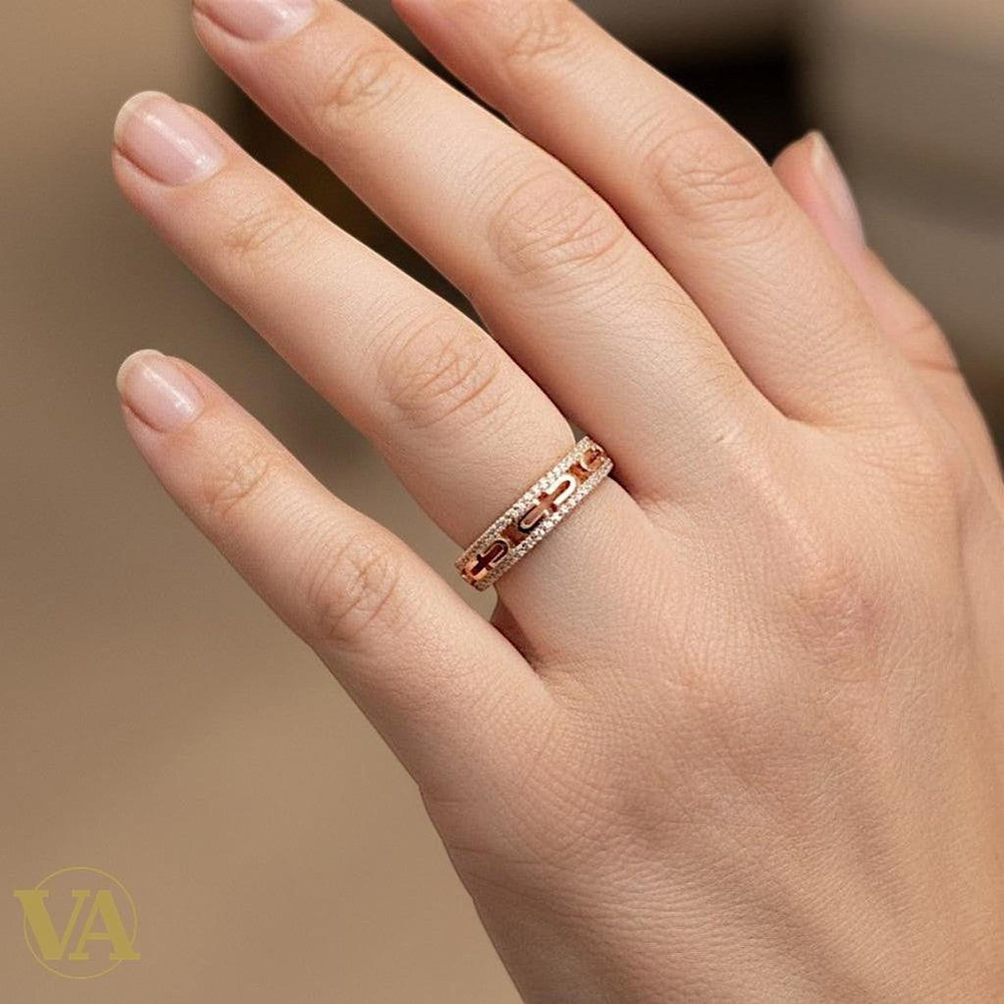 Bague Femme Argent 925 Plaqué Or Rose Motifs Grecs - Design Antique | Bijoux Vindicta