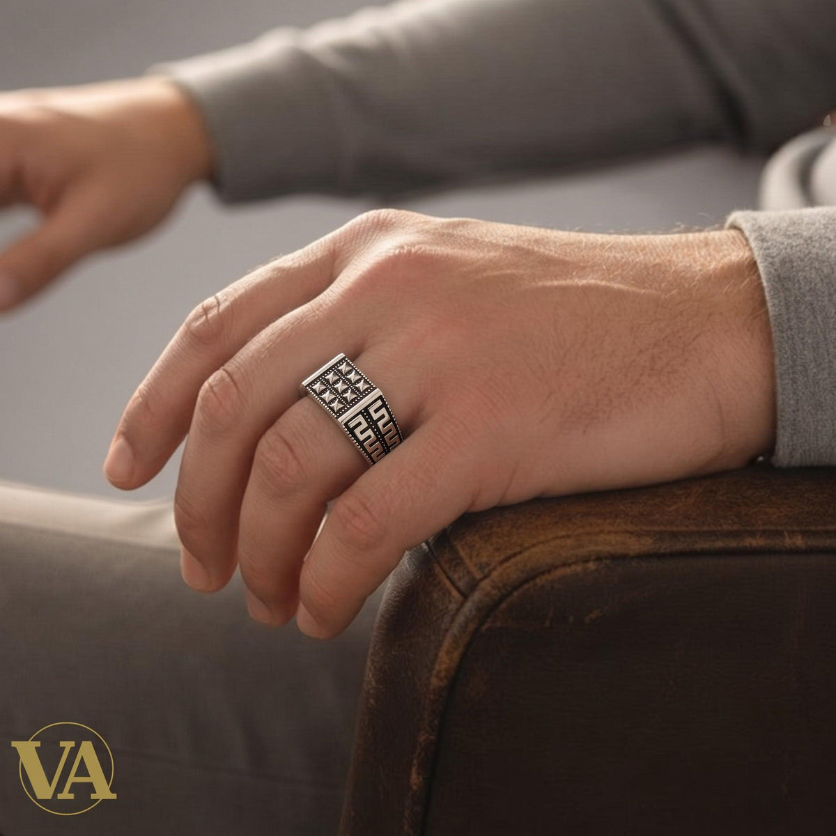 Chevalière Homme Argent 925 – Grille Marcassites & Méandre Grec - Argent 925 - Vindicta