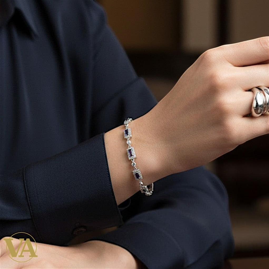 Bracelet Femme Argent 925 Améthyste Rectangulaire Vintage | Bijoux Vindicta