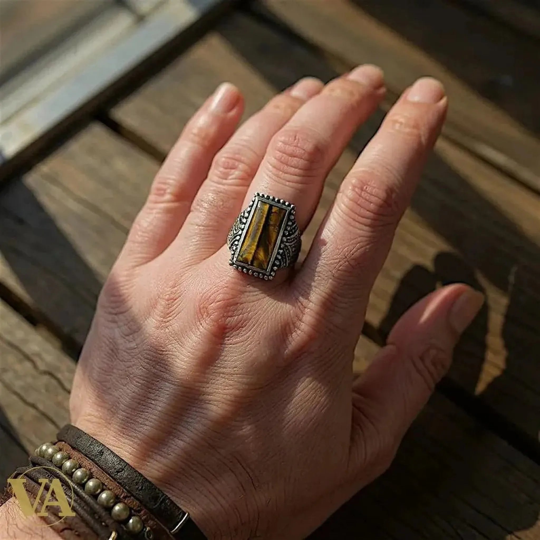 Bague homme argent 925 avec Œil de Tigre naturel - Argent 925 - Vindicta