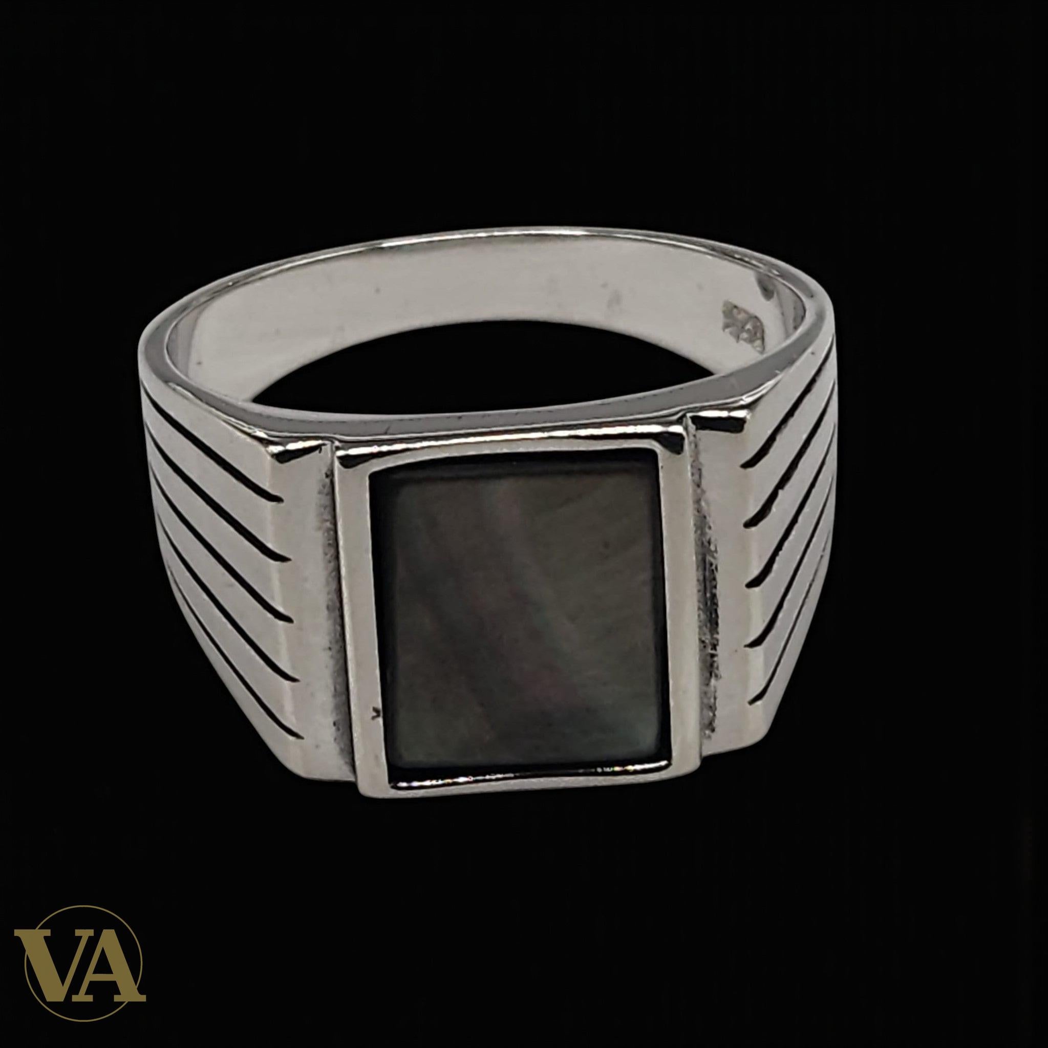Bague Homme Argent 925 – Pierre Nacre Carrée