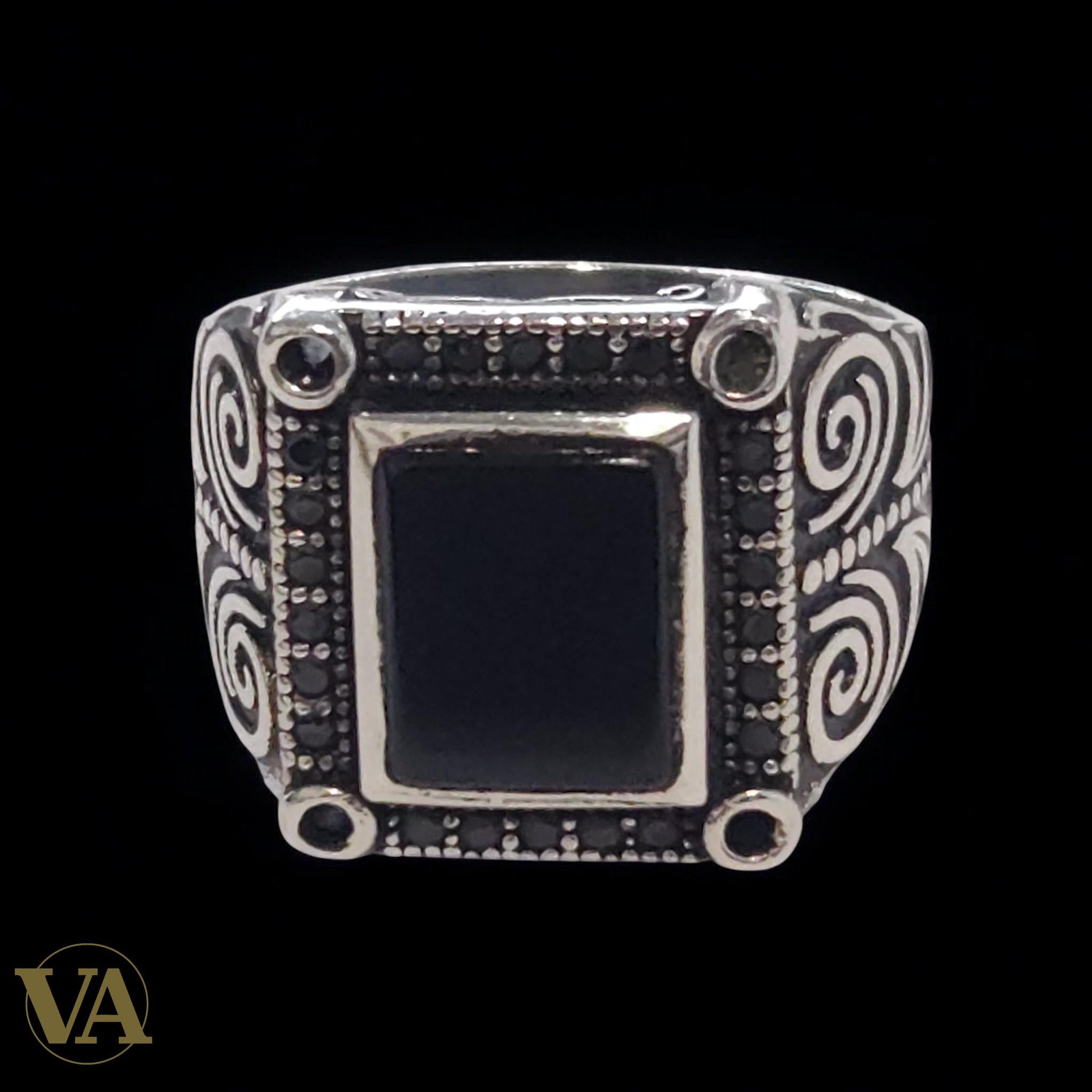 Bague Homme Argent 925 Onyx & Marcassites – Élégance Authentique
