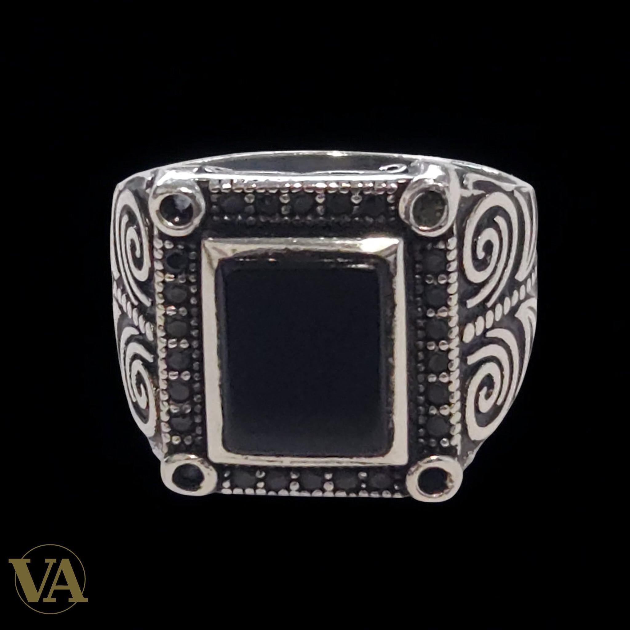 Bague Homme Argent 925 Onyx & Marcassites – Élégance Authentique - Argent 925 - Vindicta
