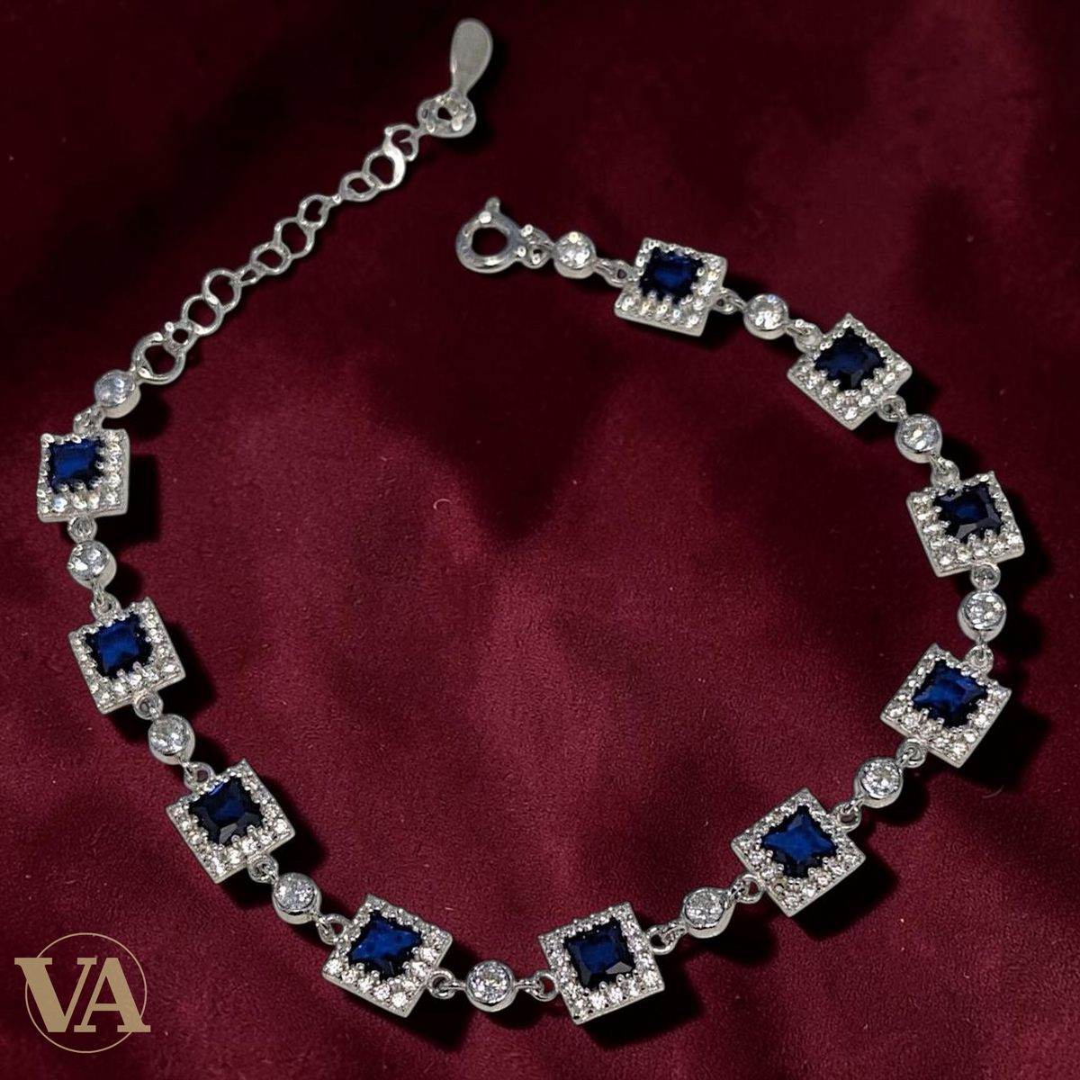 Bracelet Femme Argent 925 Oxydes Bleus – Design Géométrique