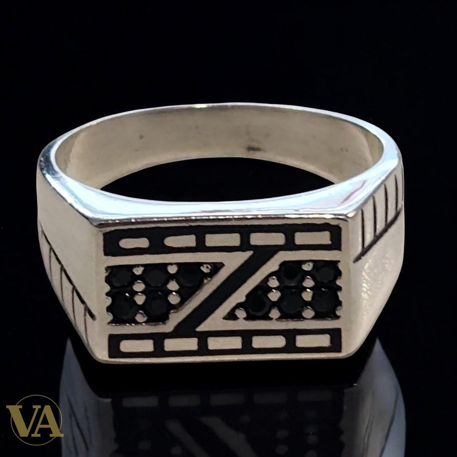 Bague homme argent 925 onyx noir géométrique
