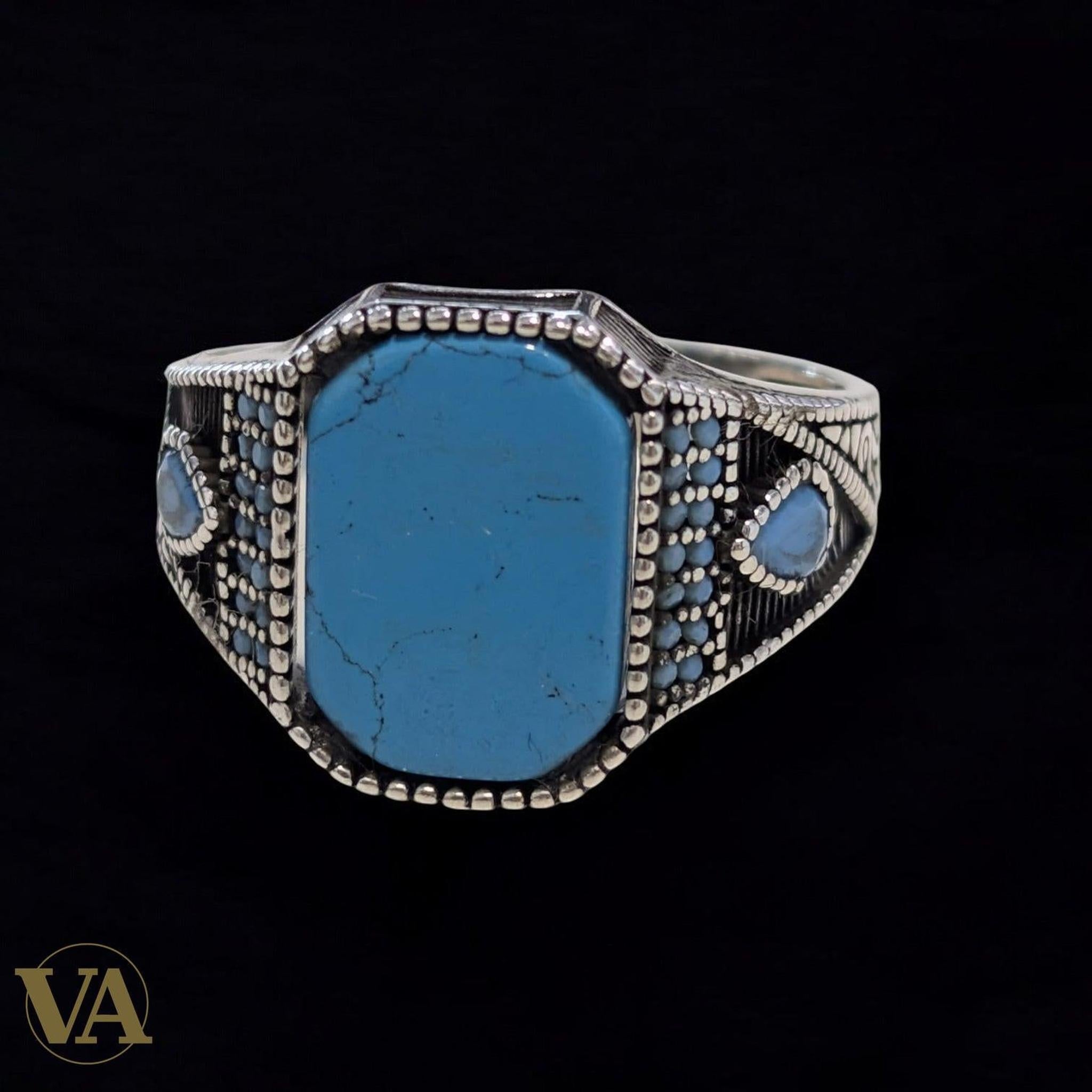 Bague Homme Argent 925 – Turquoise Naturelle - Argent 925 - Vindicta