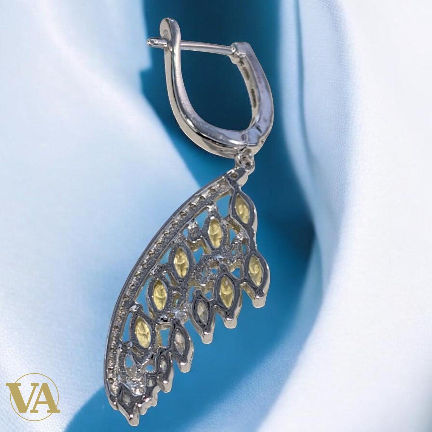 Boucles d’oreilles femme argent 925 citrine et oxydes – Motif feuille élégant-Vindicta : Bijoux Argent 925 Massif, Luxe et Héritage