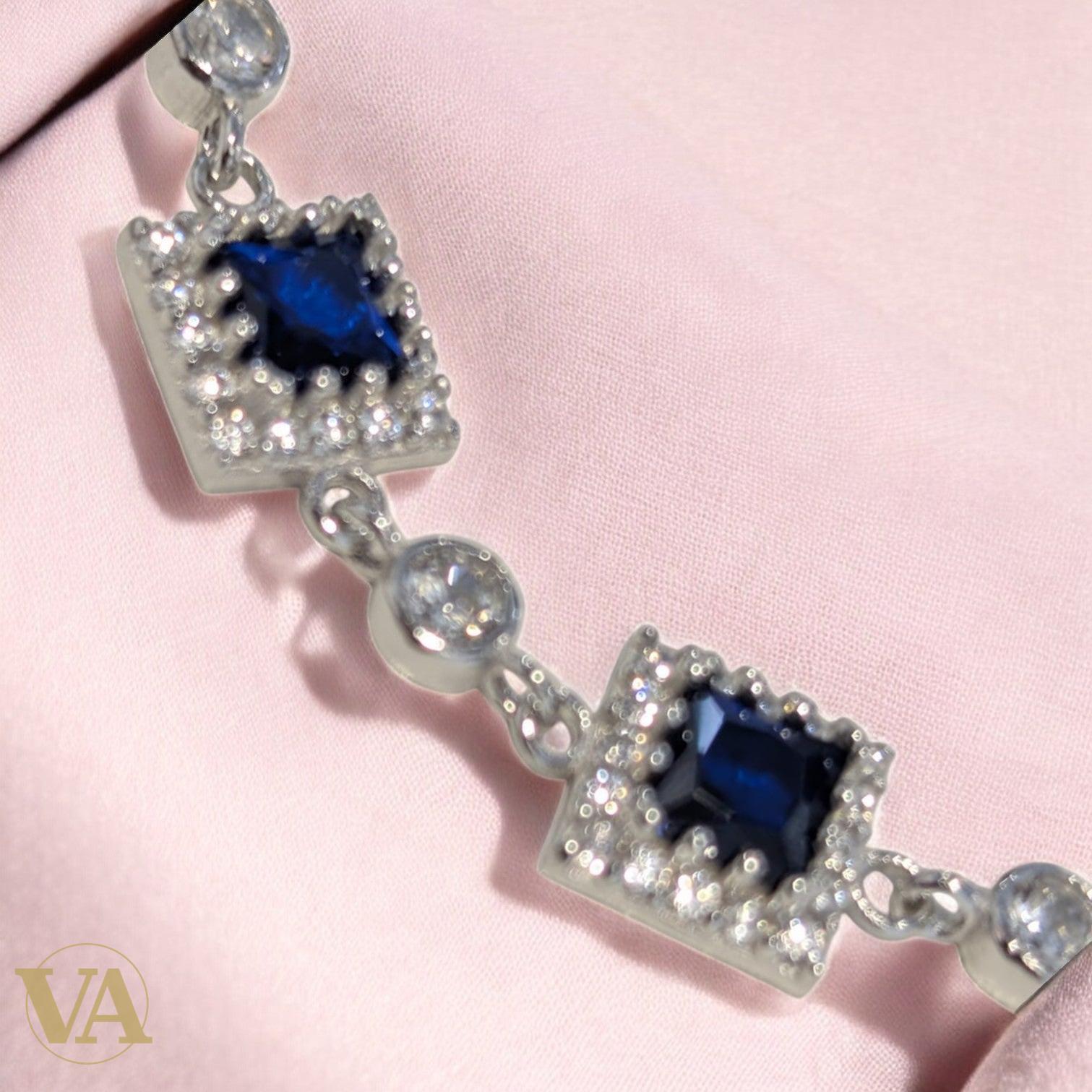 Bracelet Femme Argent 925 Oxydes Bleus – Design Géométrique