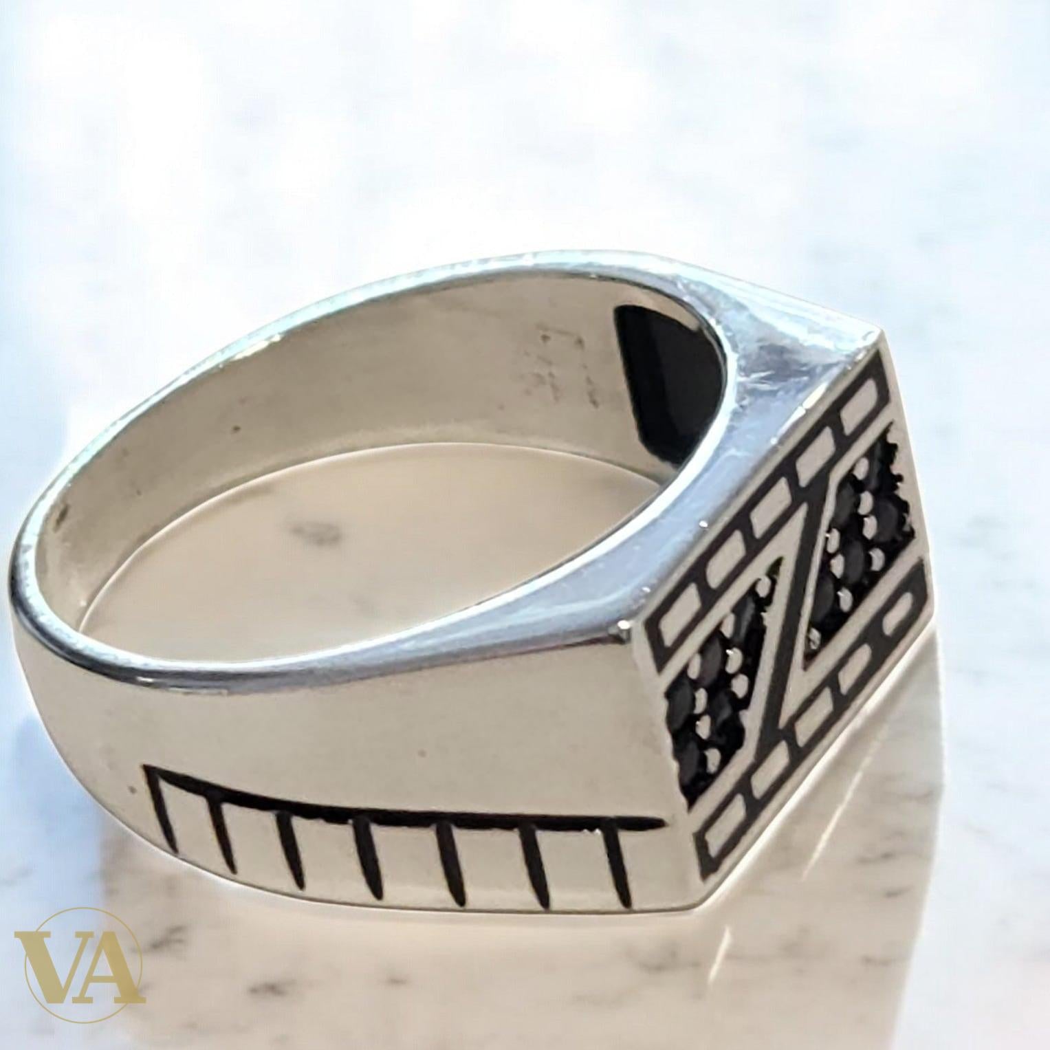 Bague homme argent 925 onyx noir géométrique