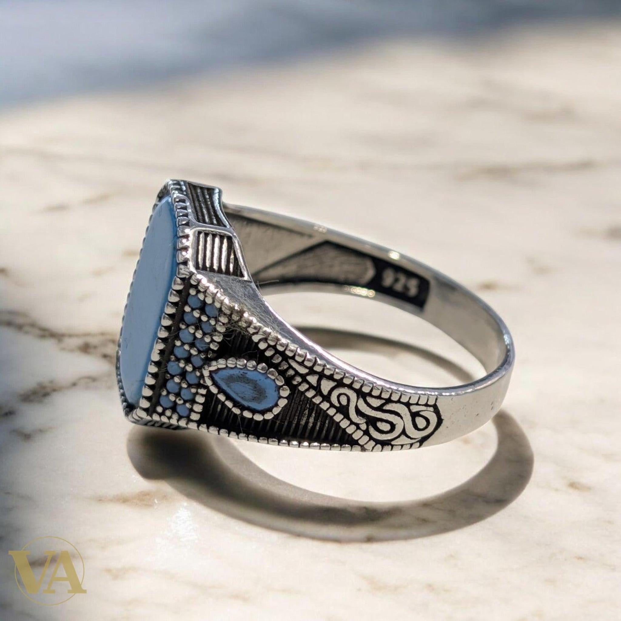 Bague Homme Argent 925 – Turquoise Naturelle - Argent 925 - Vindicta