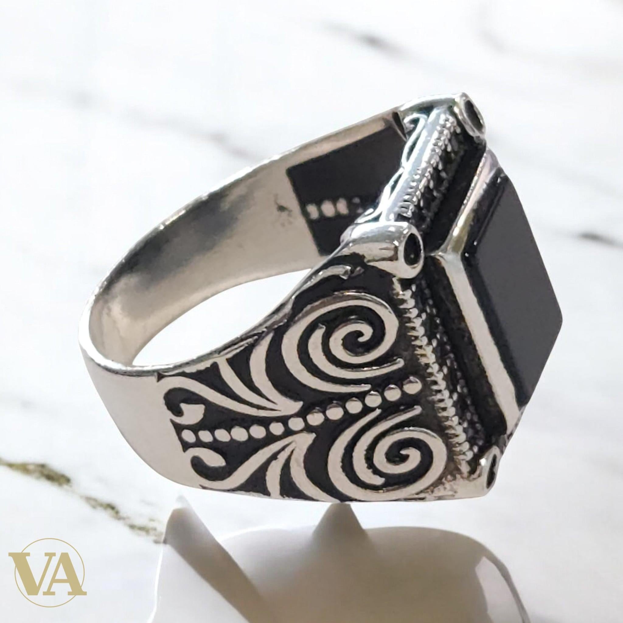 Bague Homme Argent 925 Onyx & Marcassites – Élégance Authentique - Argent 925 - Vindicta