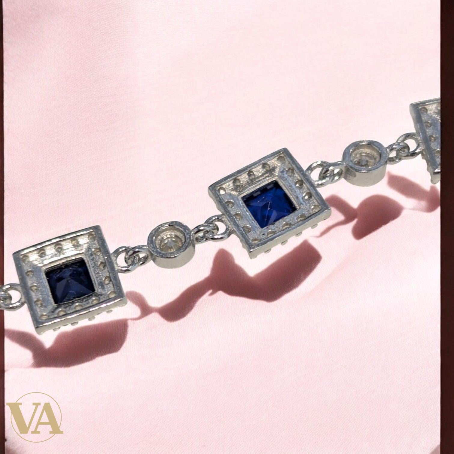 Bracelet Femme Argent 925 Oxydes Bleus – Design Géométrique