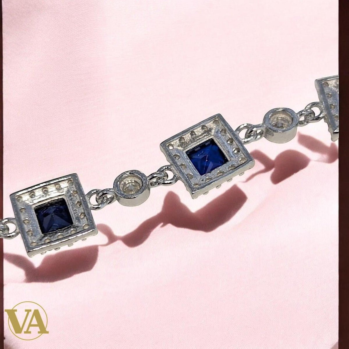 Bracelet Femme Argent 925 Oxydes Bleus – Design Géométrique