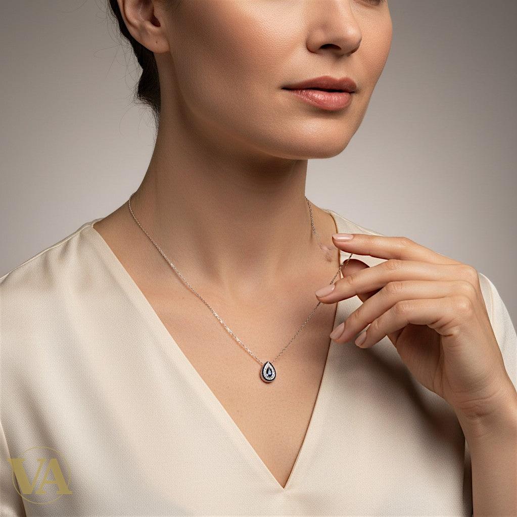 Collier Femme Argent 925 Zircon Bleu – Pendentif Larme Halo Zircons-Vindicta : Bijoux Argent 925 Massif, Luxe et Héritage