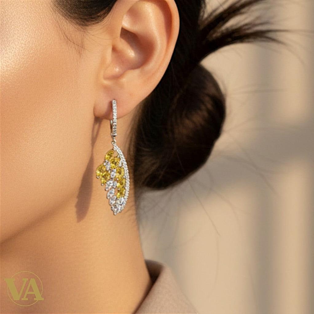 Boucles d’oreilles femme argent 925 citrine et oxydes – Motif feuille élégant-Vindicta : Bijoux Argent 925 Massif, Luxe et Héritage