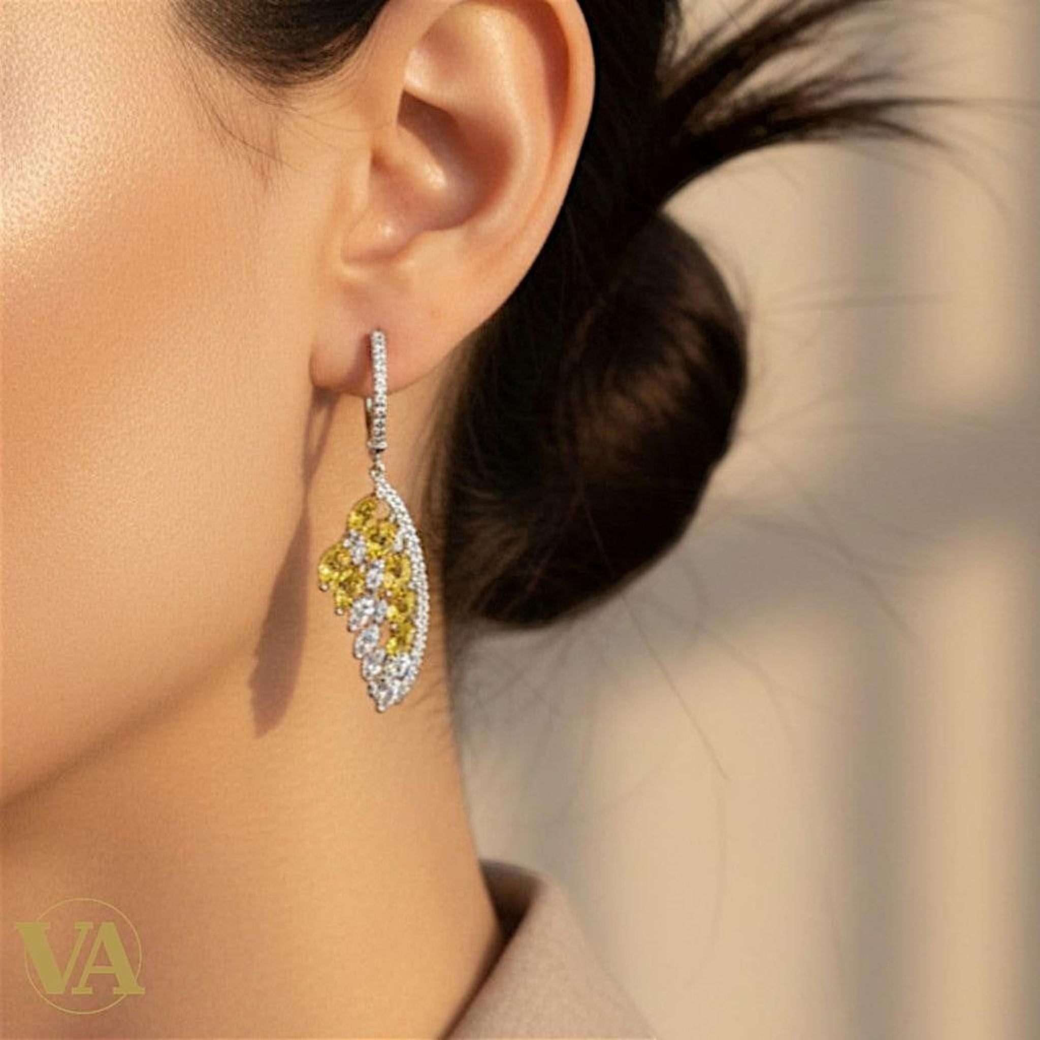 Boucles d’oreilles femme argent 925 citrine et oxydes – Motif feuille élégant - Argent 925 - Vindicta
